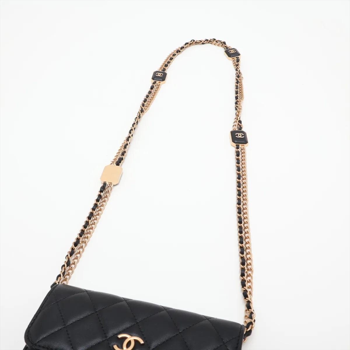 Matelassé Lambskin Chain Shoulder Bag, Black with Gold Hardware, UU066A94, Random Serial Number — view 5
