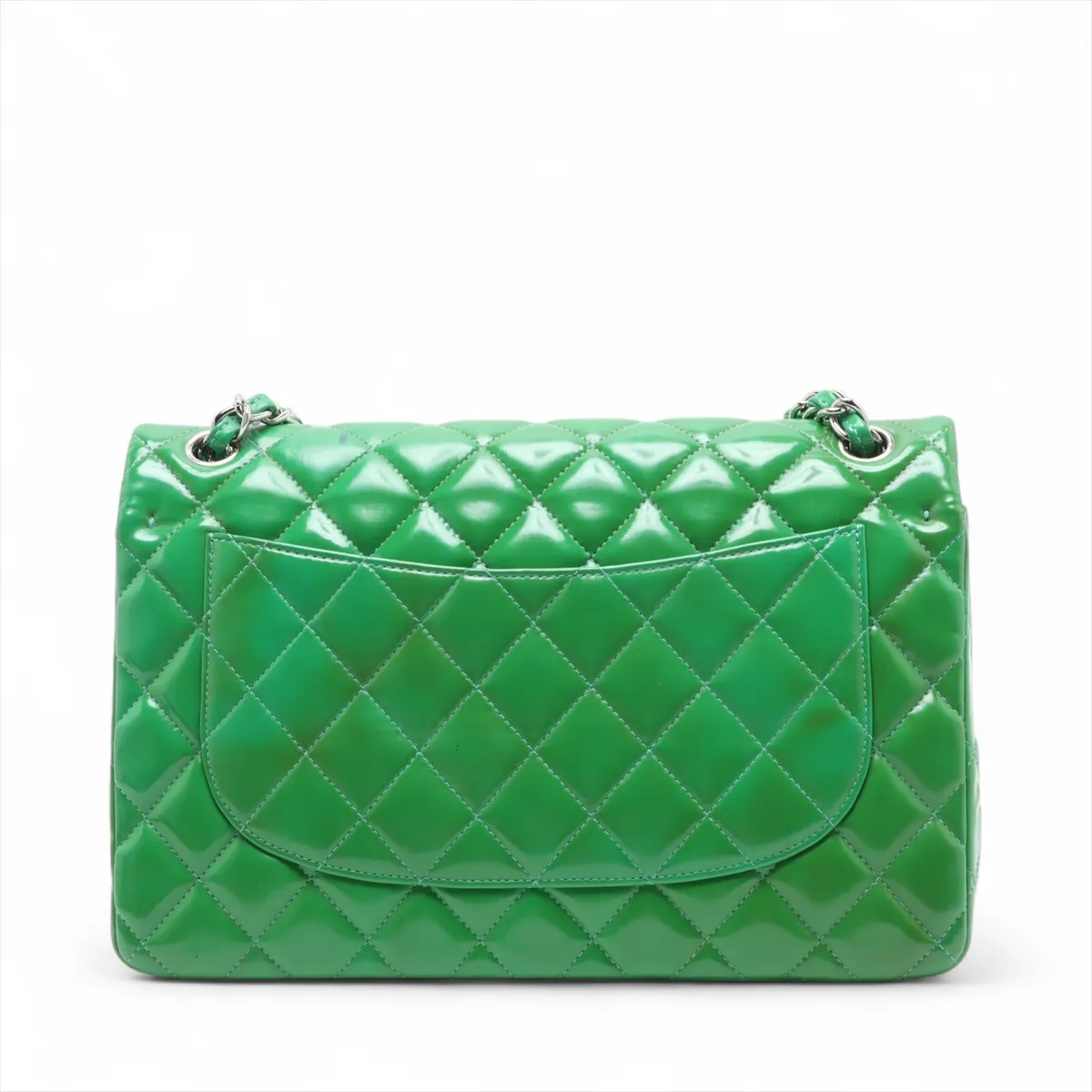 Large Matelassé 30 Patent Leather Double Flap Double Chain Bag, Green, Silver Hardware, 16510312, Serial Number 16-series, A58600 — view 2