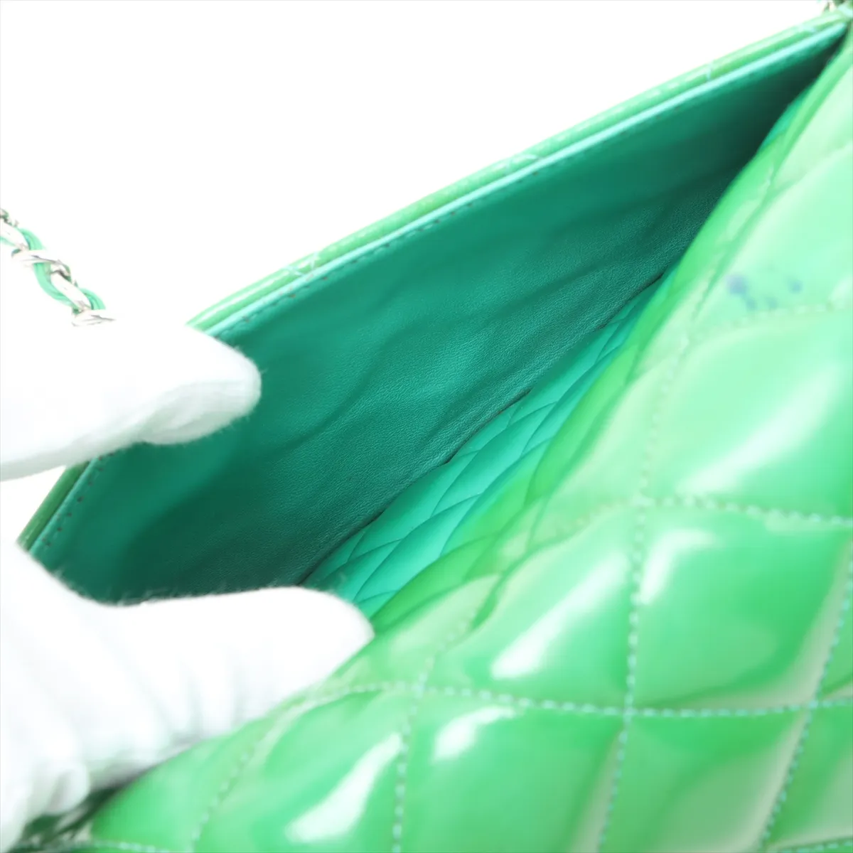 Large Matelassé 30 Patent Leather Double Flap Double Chain Bag, Green, Silver Hardware, 16510312, Serial Number 16-series, A58600 — view 11