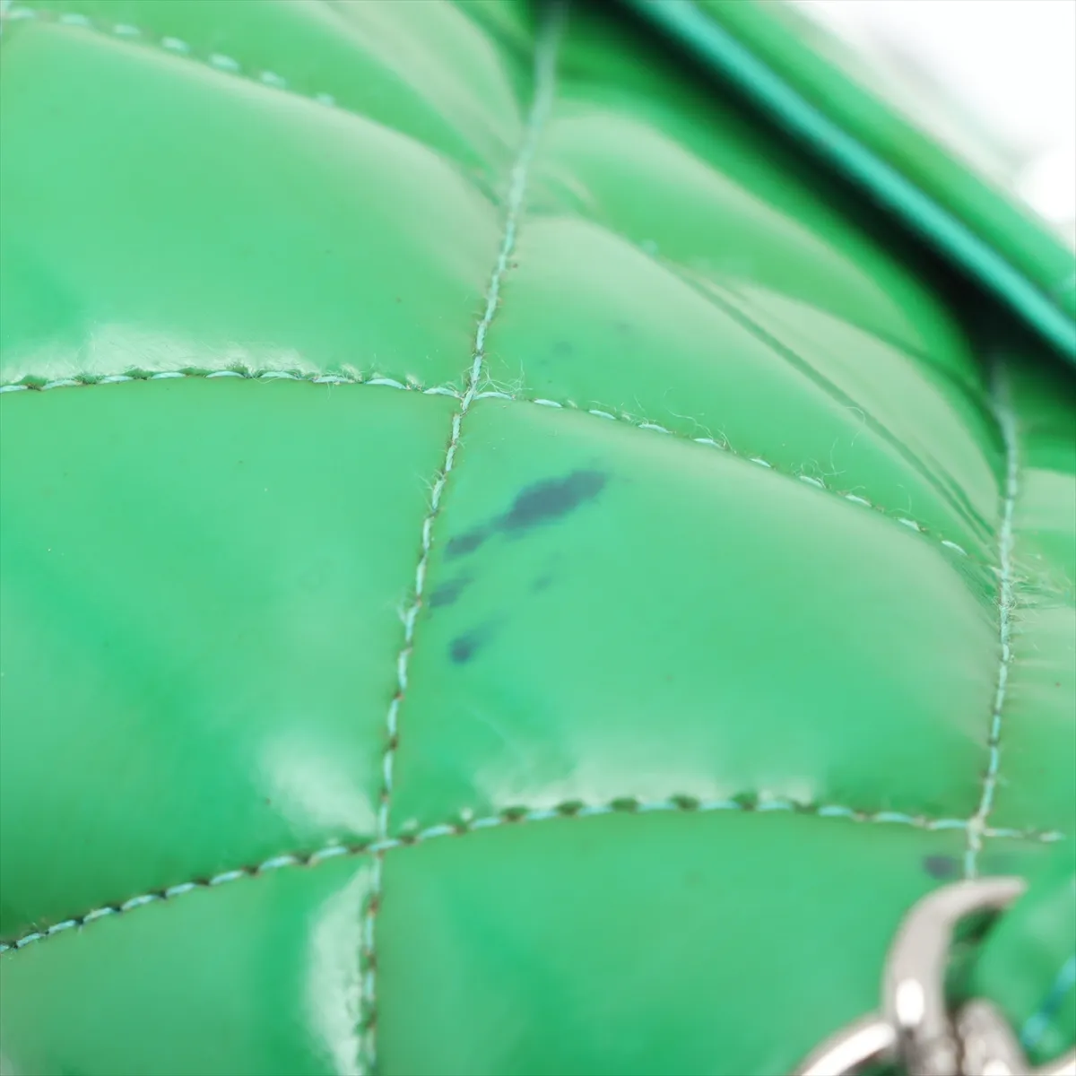Large Matelassé 30 Patent Leather Double Flap Double Chain Bag, Green, Silver Hardware, 16510312, Serial Number 16-series, A58600 — view 13