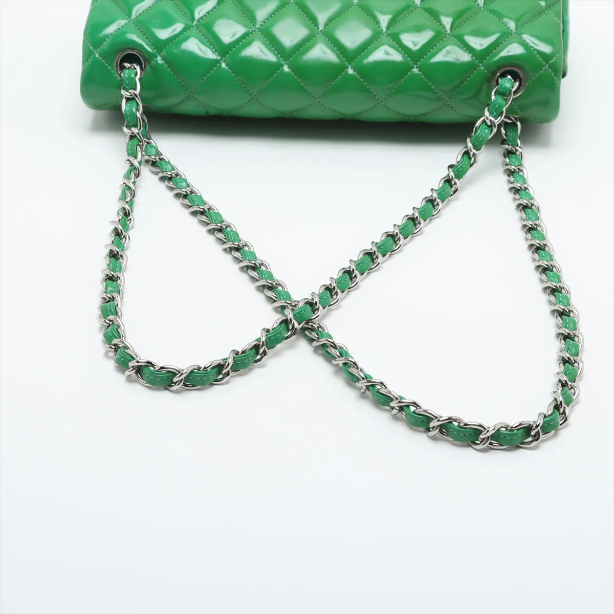 Large Matelassé 30 Patent Leather Double Flap Double Chain Bag, Green, Silver Hardware, 16510312, Serial Number 16-series, A58600 — view 5