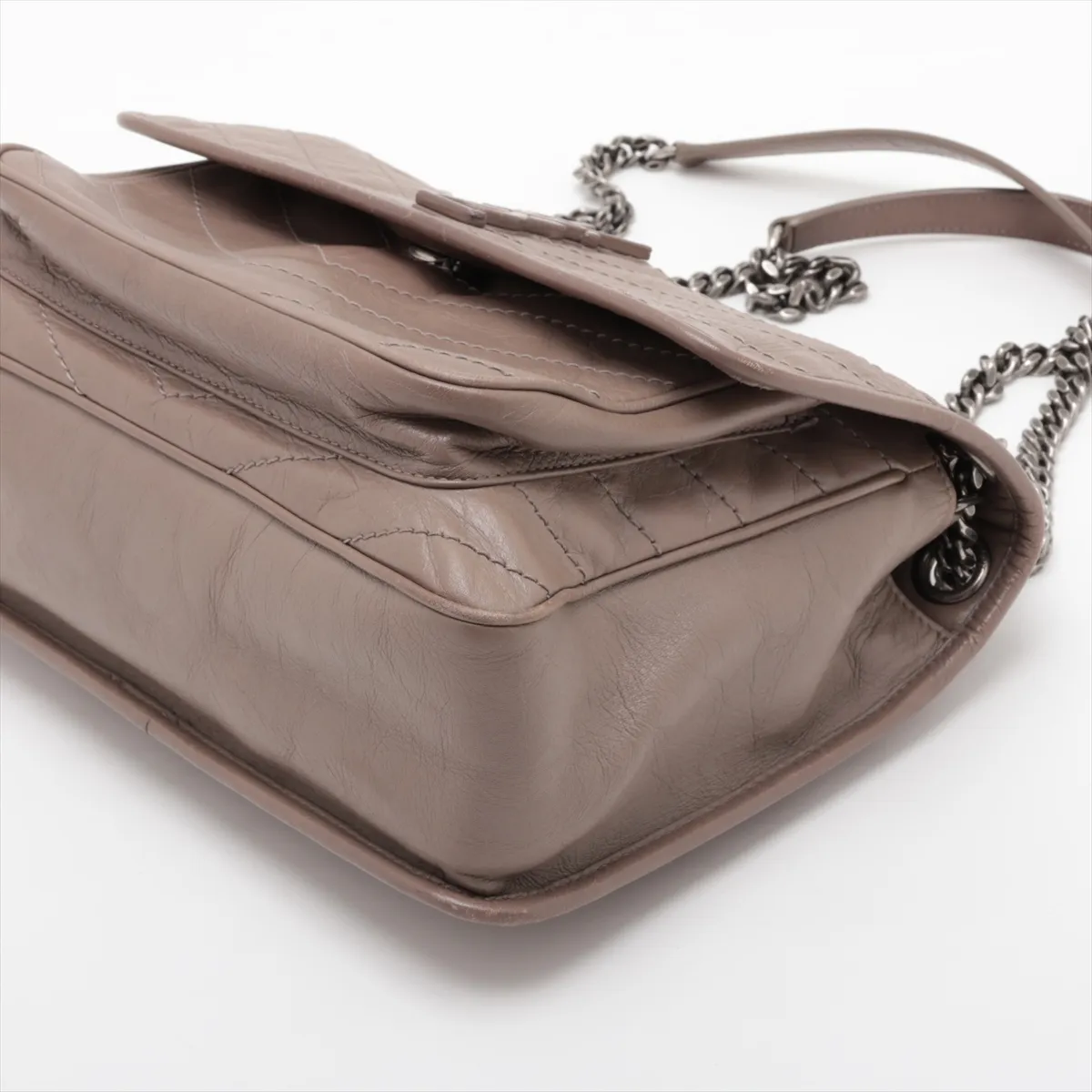 Niki 633158 Leather Chain Shoulder Bag, Beige — view 3