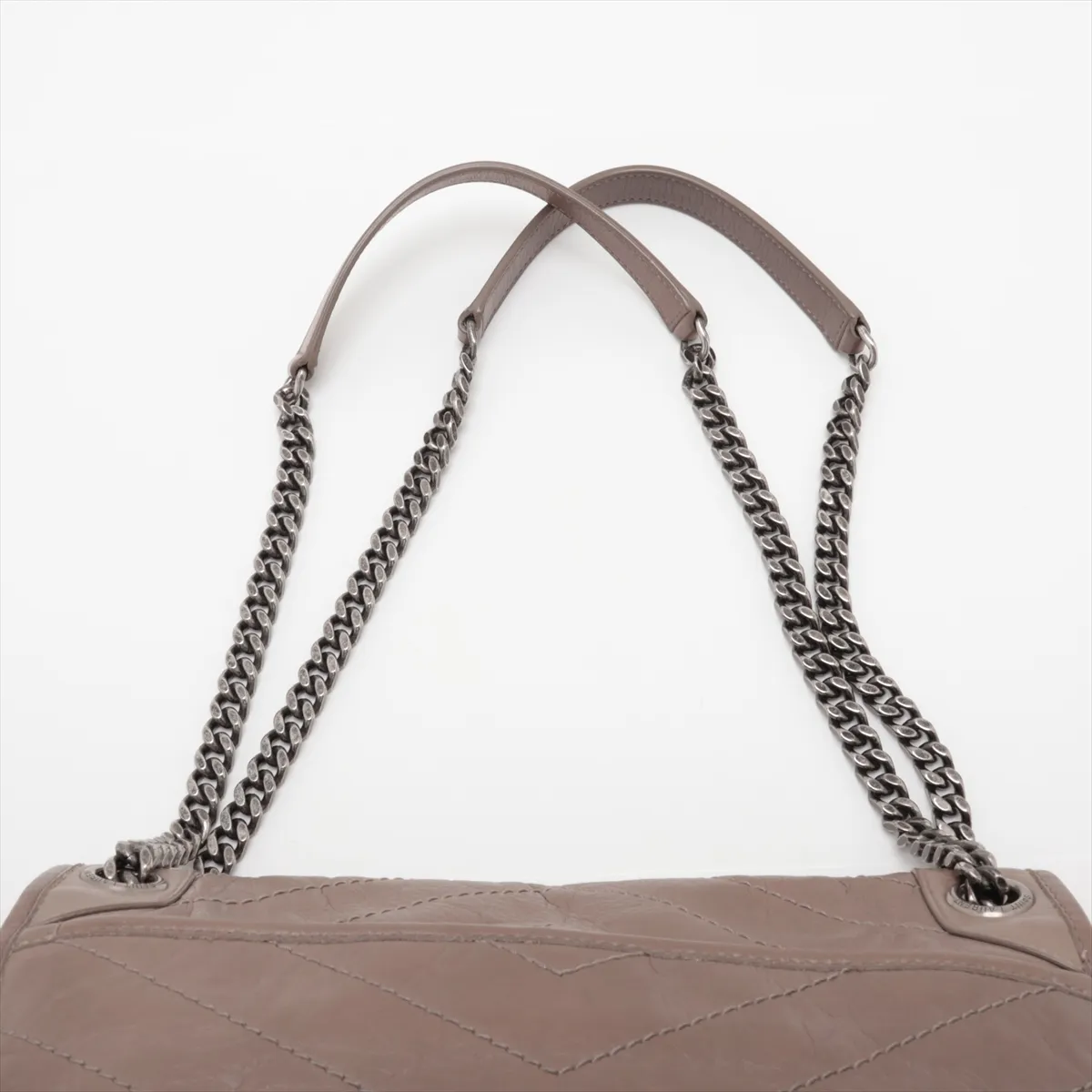 Niki 633158 Leather Chain Shoulder Bag, Beige — view 6