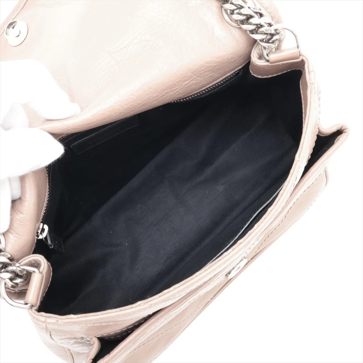 Niki 633158 Leather Chain Shoulder Bag, Beige — view 7