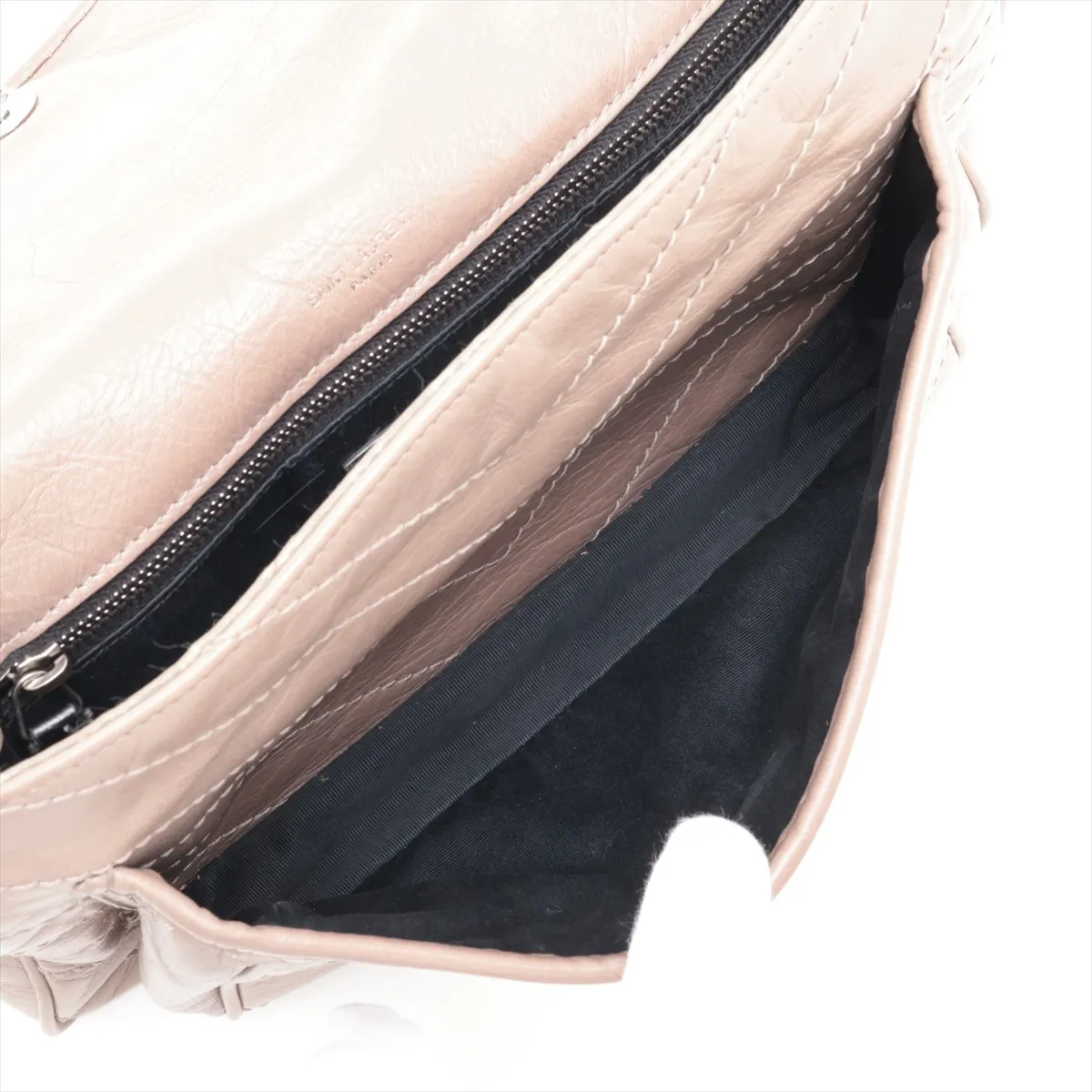 Niki 633158 Leather Chain Shoulder Bag, Beige — view 8