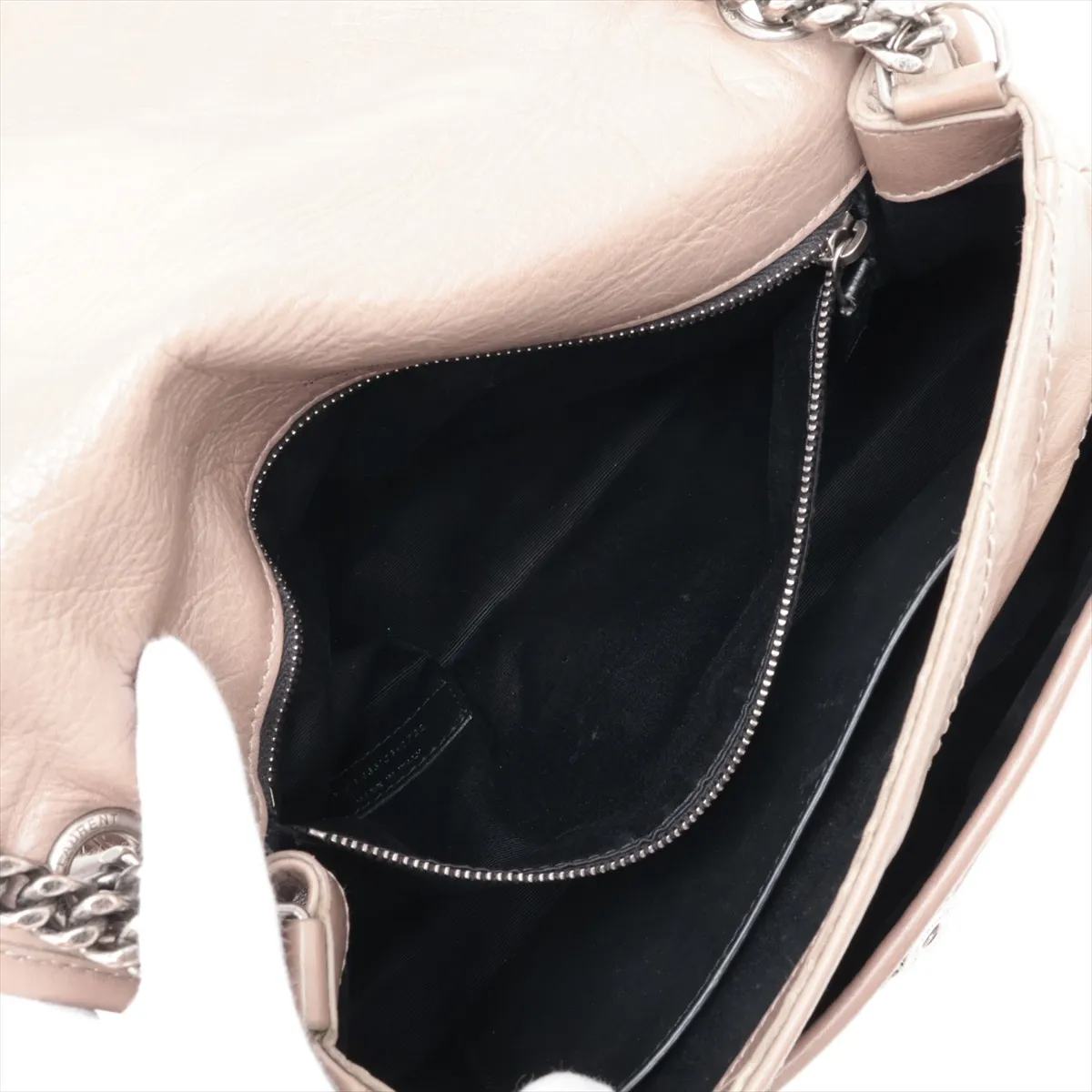 Niki 633158 Leather Chain Shoulder Bag, Beige — view 10