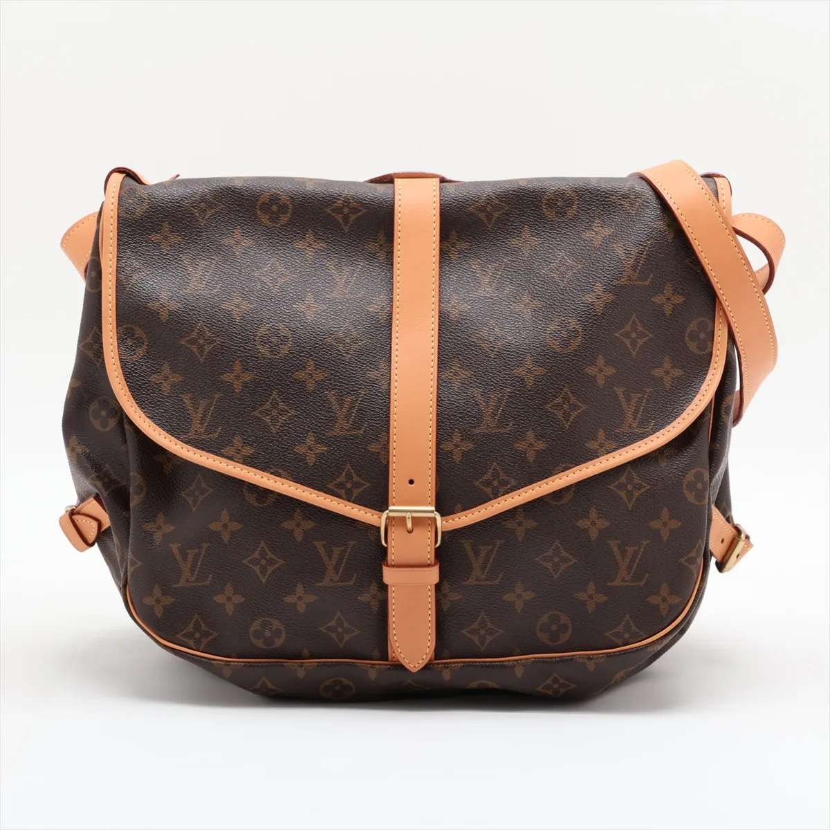 Monogram Saumur 35 M42254 AR0963 Brown, natural leather, various parts repaired by aftermarket parts.
