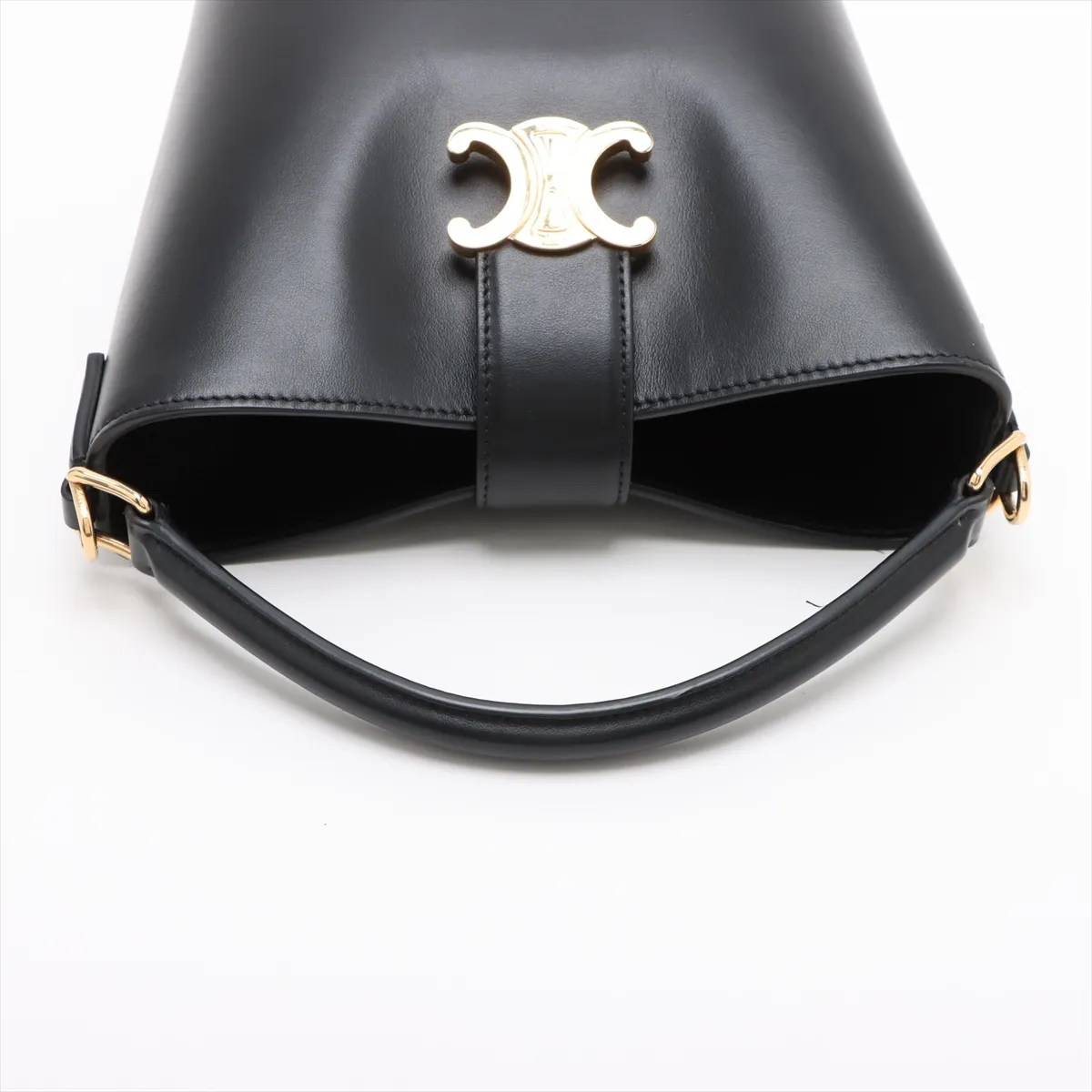 Triomphe Mini Bucket Louise Leather Handbag, Black — view 5