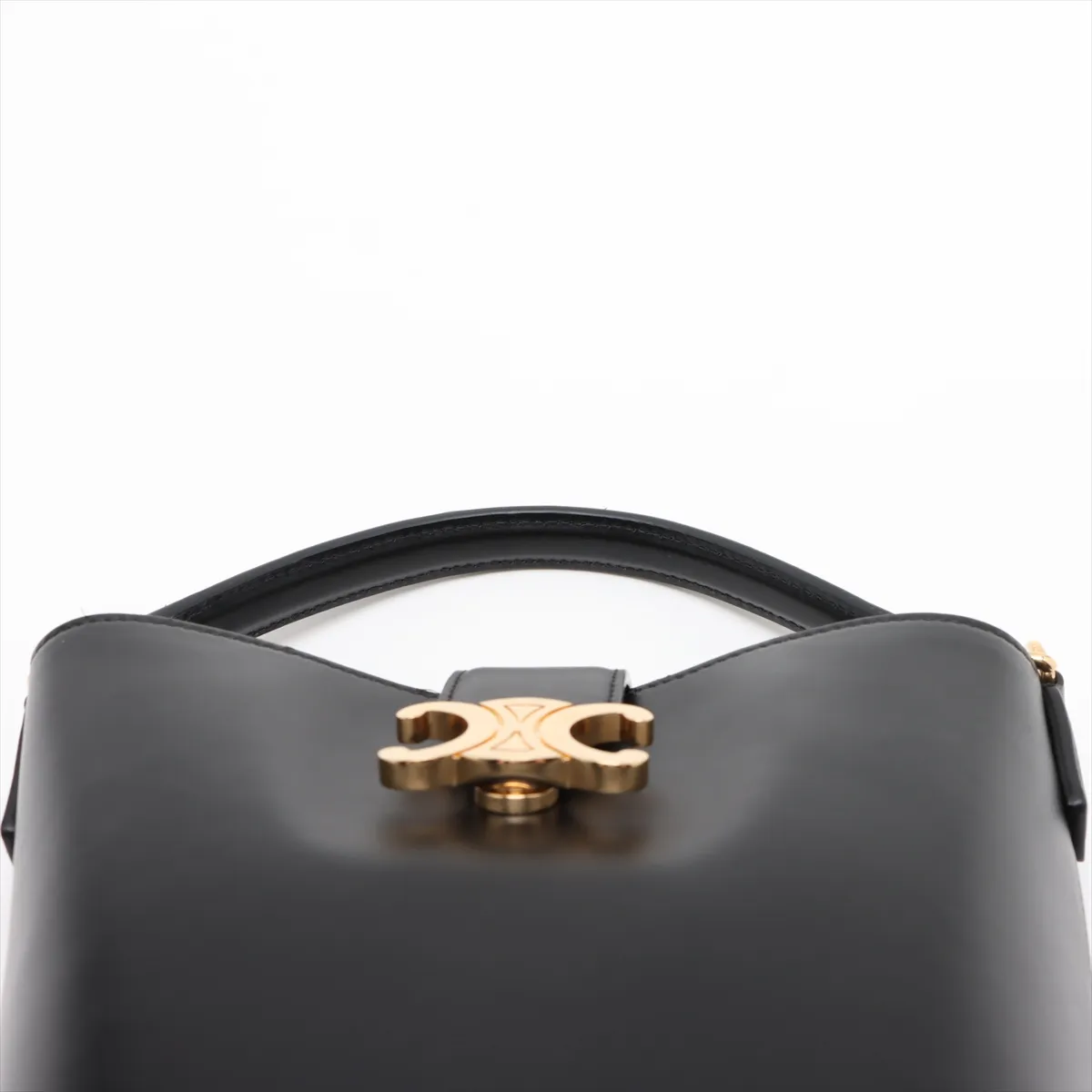 Triomphe Mini Bucket Louise Leather Handbag, Black — view 6