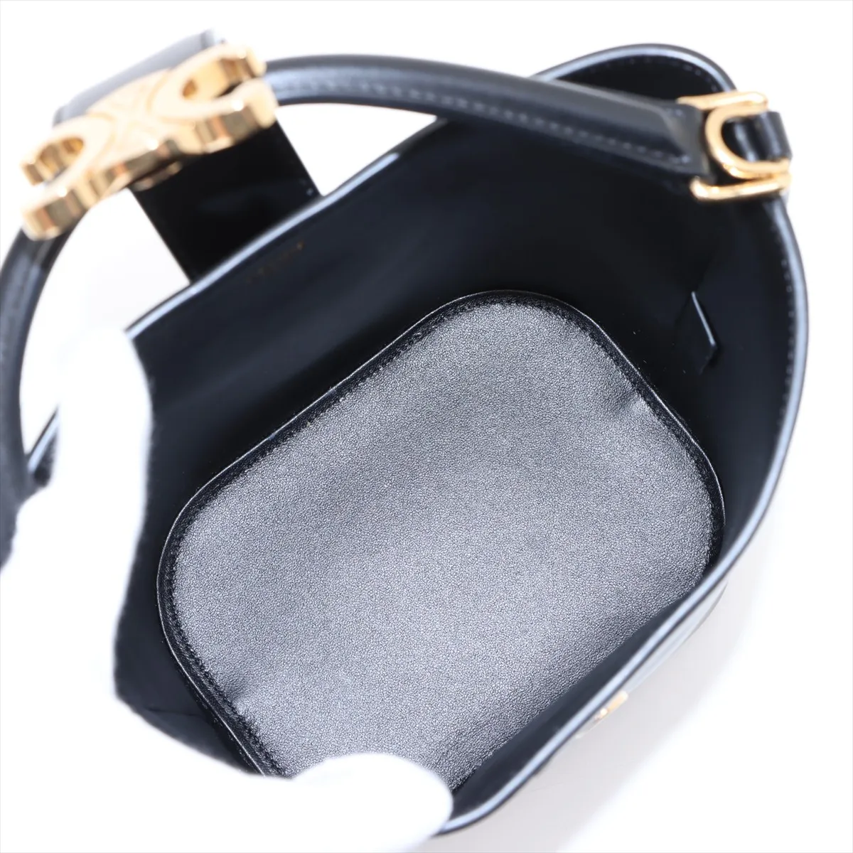 Triomphe Mini Bucket Louise Leather Handbag, Black — view 7