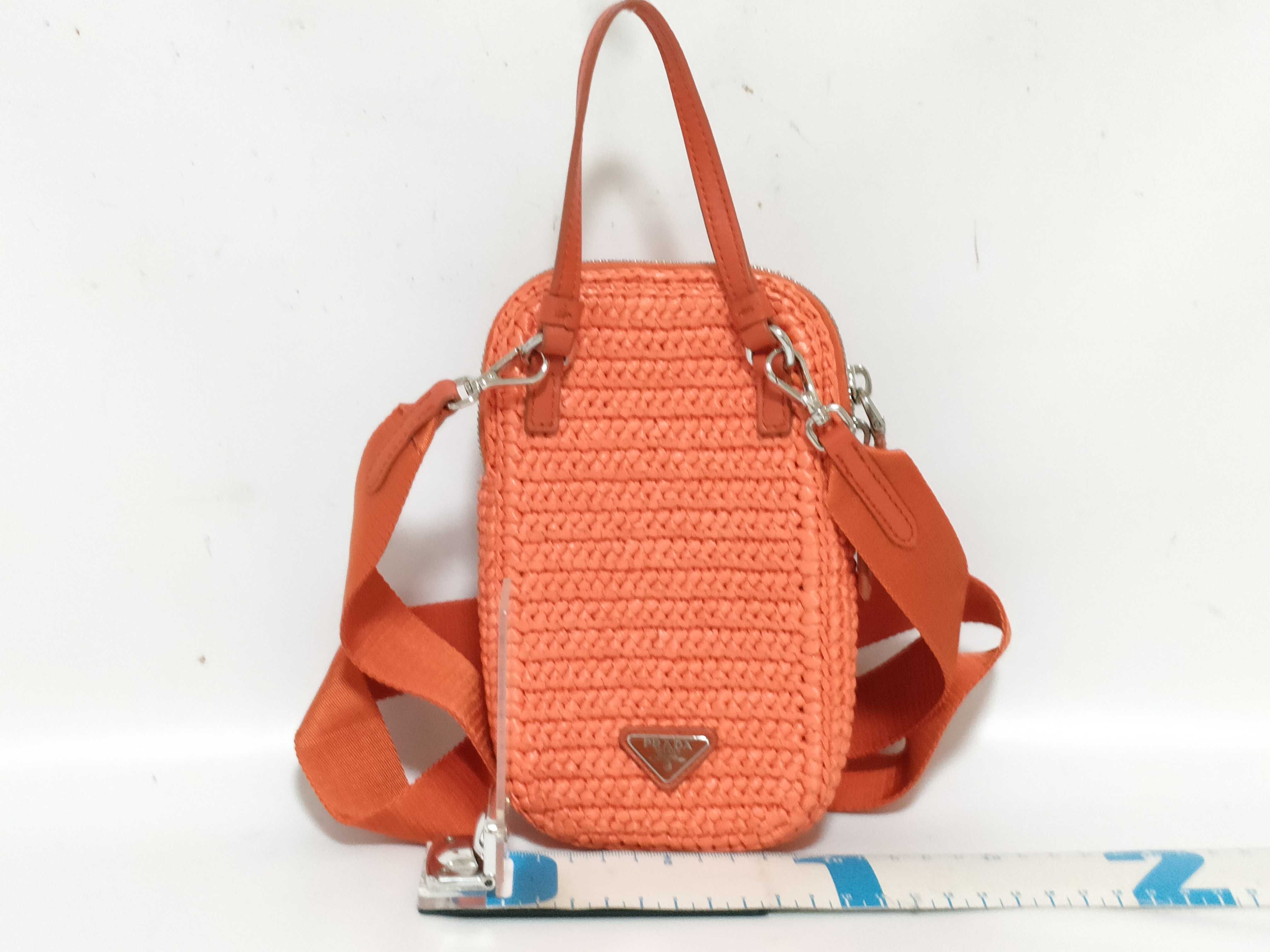 FR- Raffia x leather Shoulder bag Orange 1BP027 Pouch — view 2