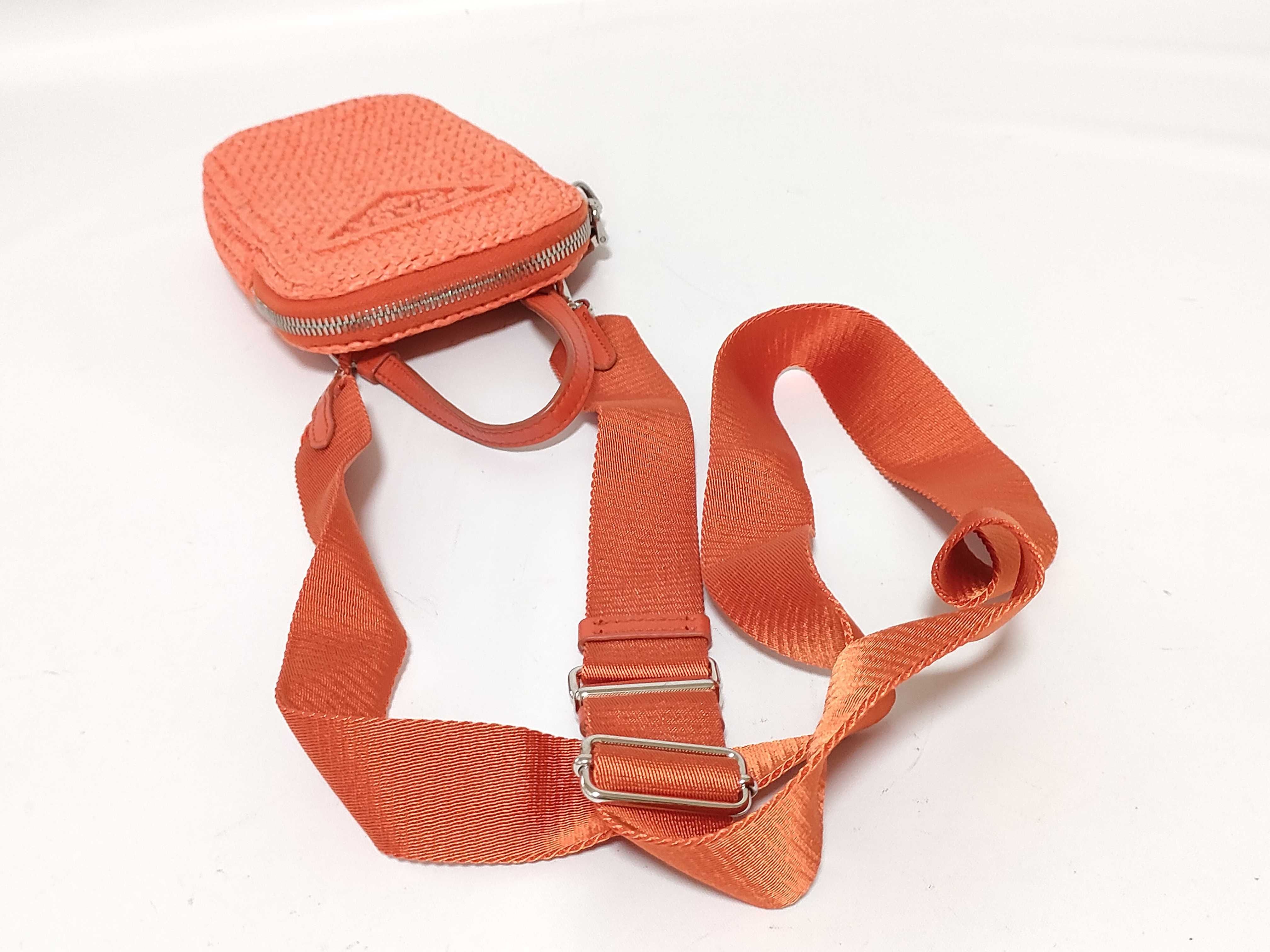 FR- Raffia x leather Shoulder bag Orange 1BP027 Pouch — view 3