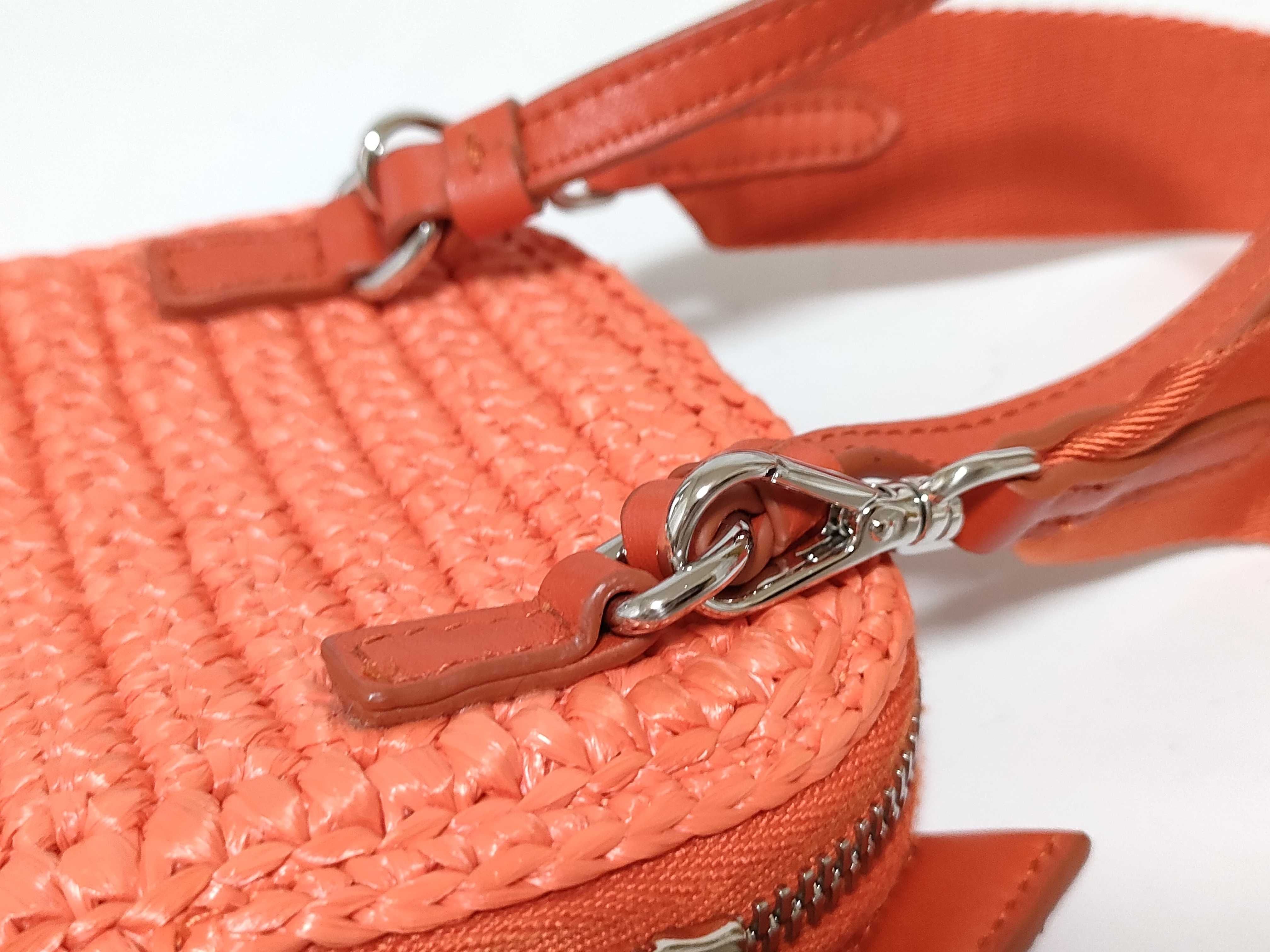 FR- Raffia x leather Shoulder bag Orange 1BP027 Pouch — view 5