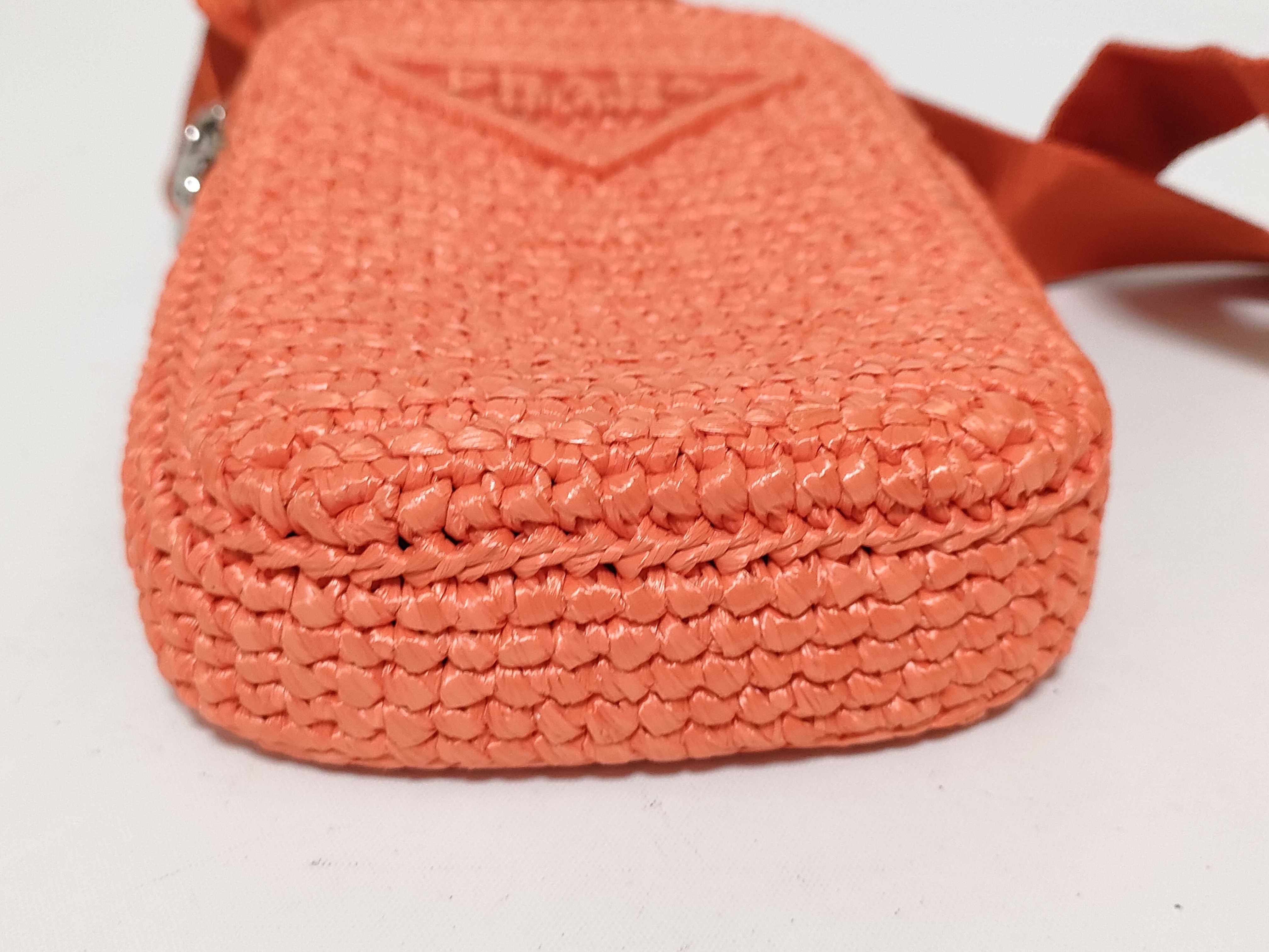 FR- Raffia x leather Shoulder bag Orange 1BP027 Pouch — view 8