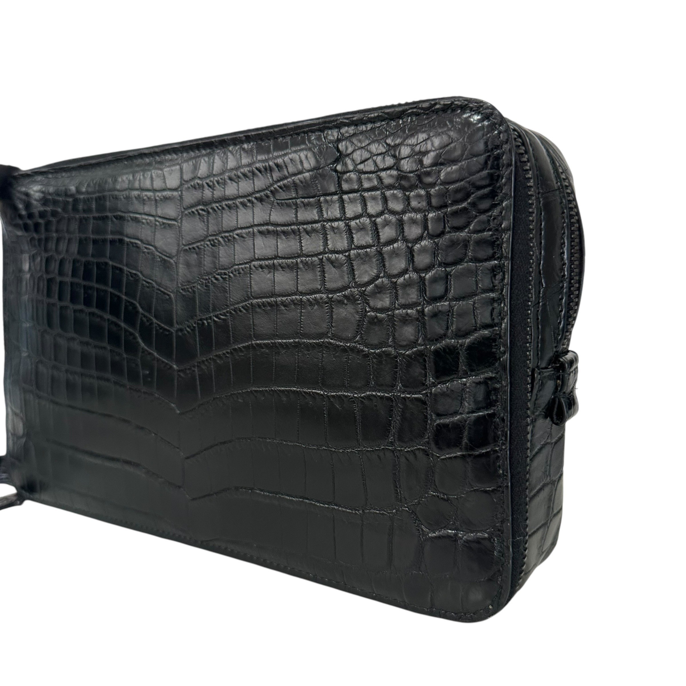 Crocodile Clutch Bag, Second Bag, Black — view 3
