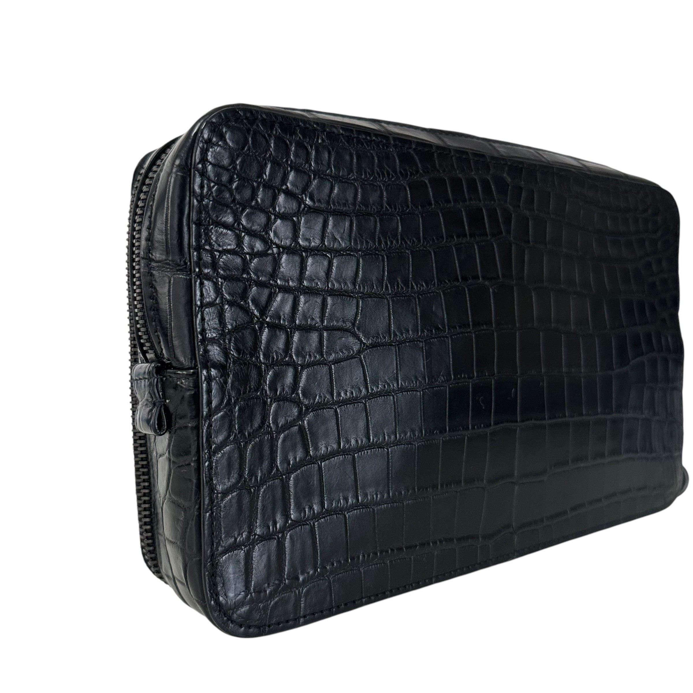 Crocodile Clutch Bag, Second Bag, Black — view 4