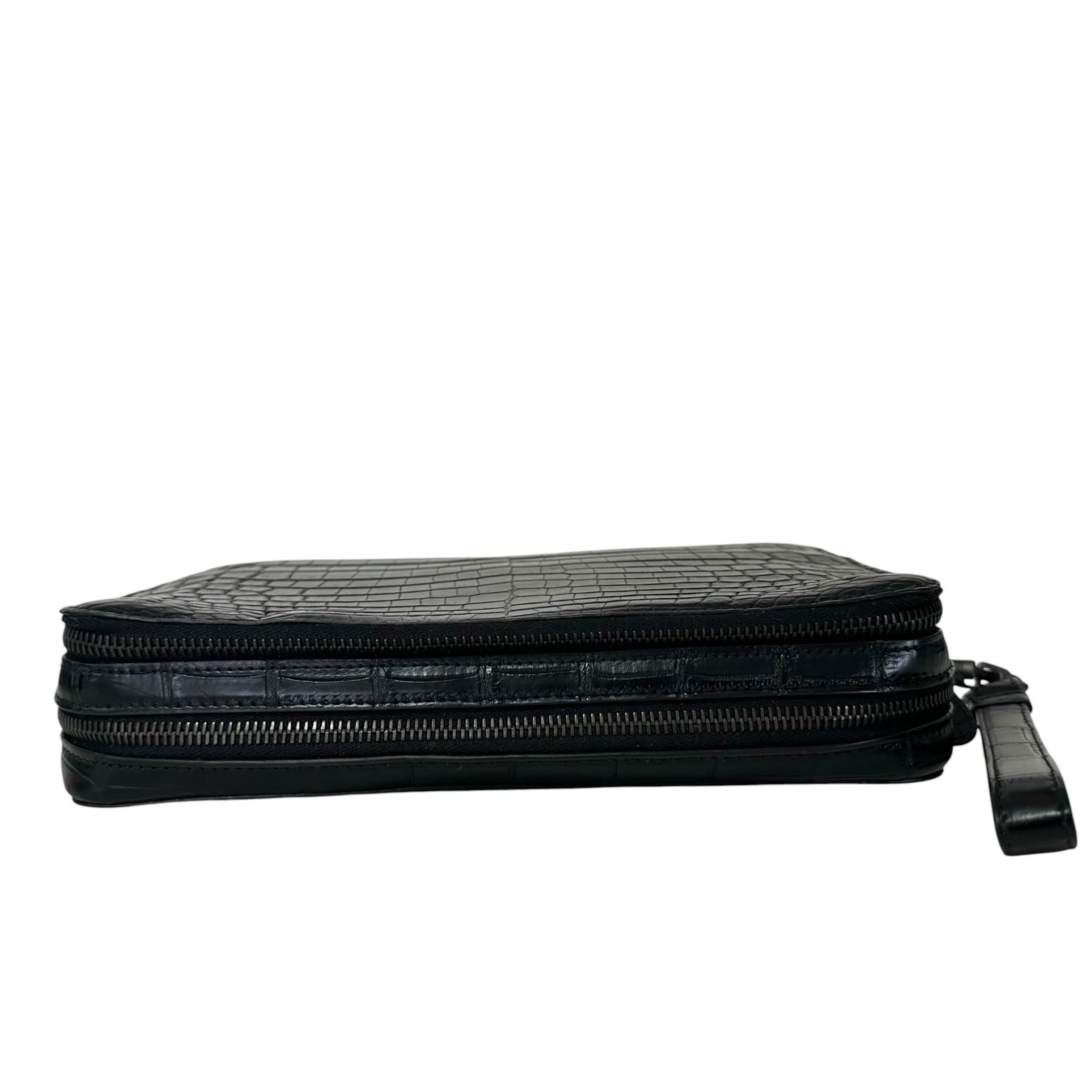 Crocodile Clutch Bag, Second Bag, Black — view 6