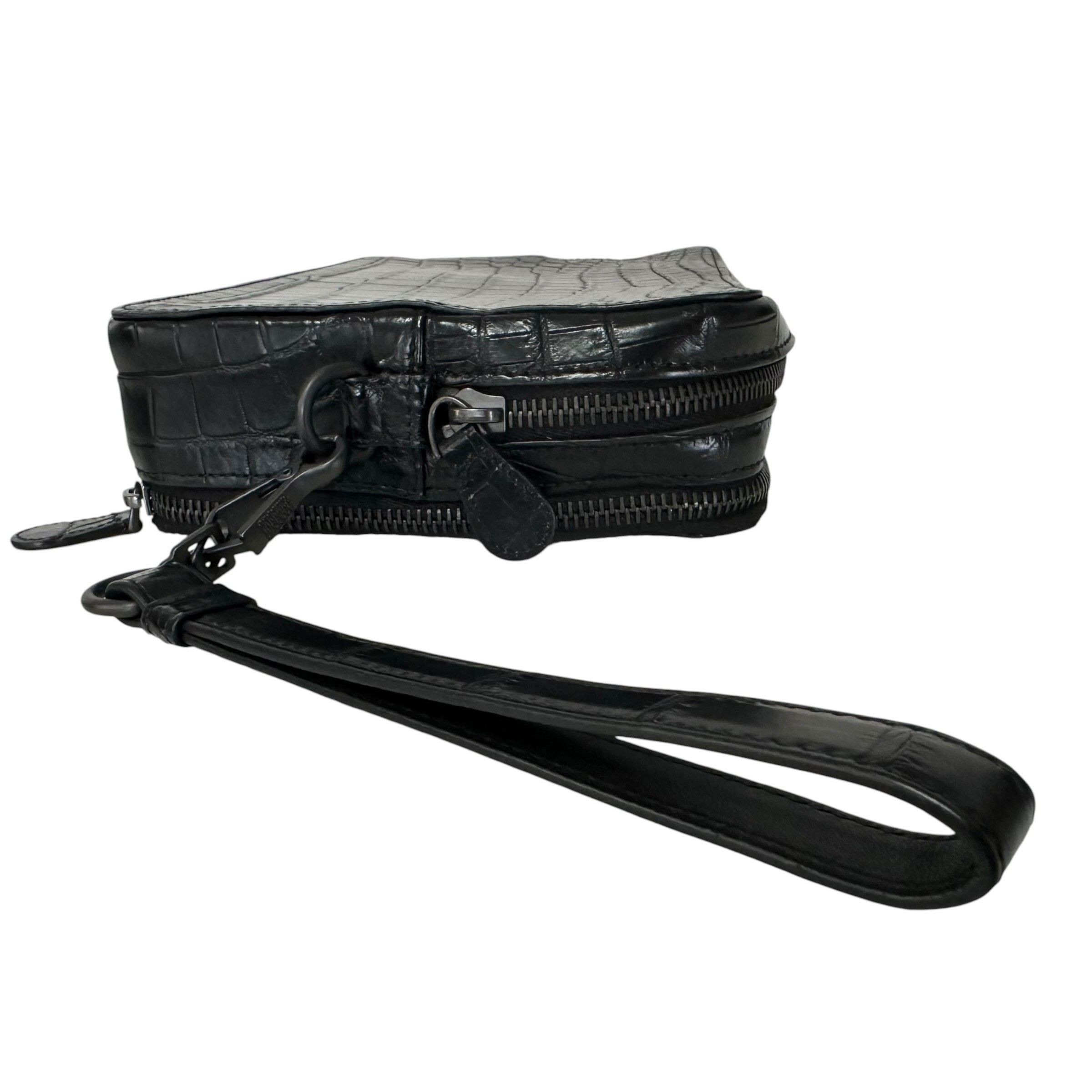 Crocodile Clutch Bag, Second Bag, Black — view 9
