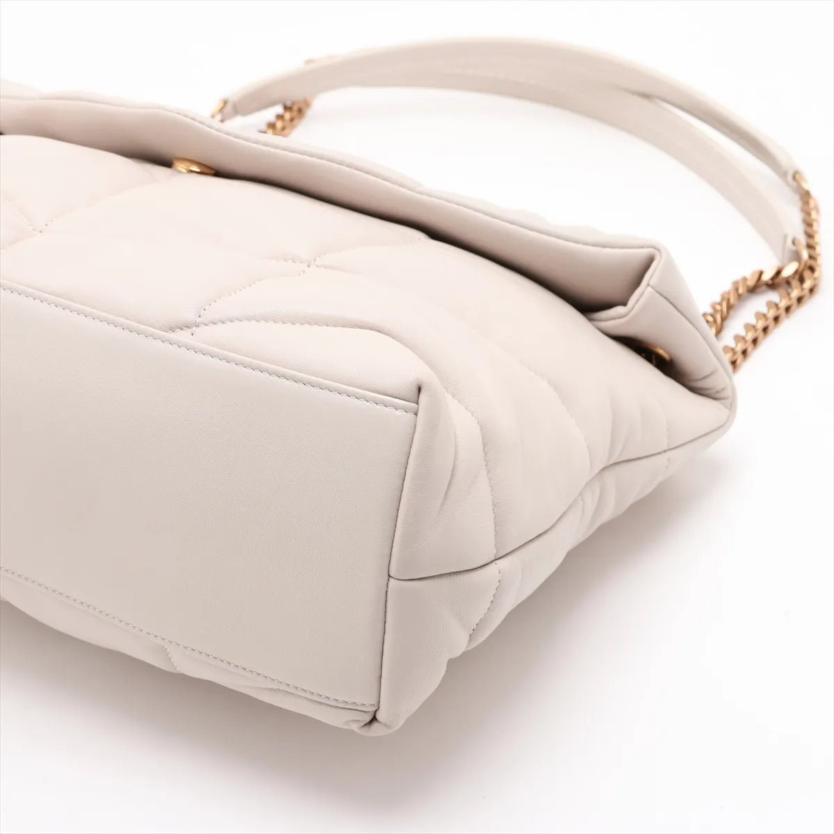 Lulu Puffer Leather Chain Shoulder Bag, Ivory, 577475 — view 3
