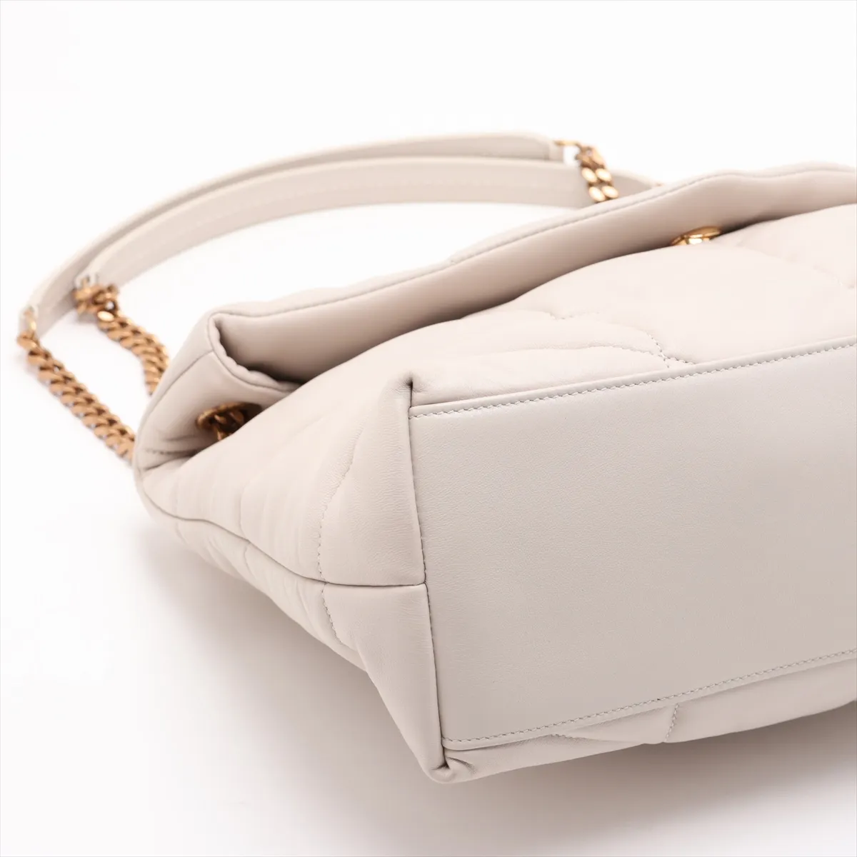 Lulu Puffer Leather Chain Shoulder Bag, Ivory, 577475 — view 4