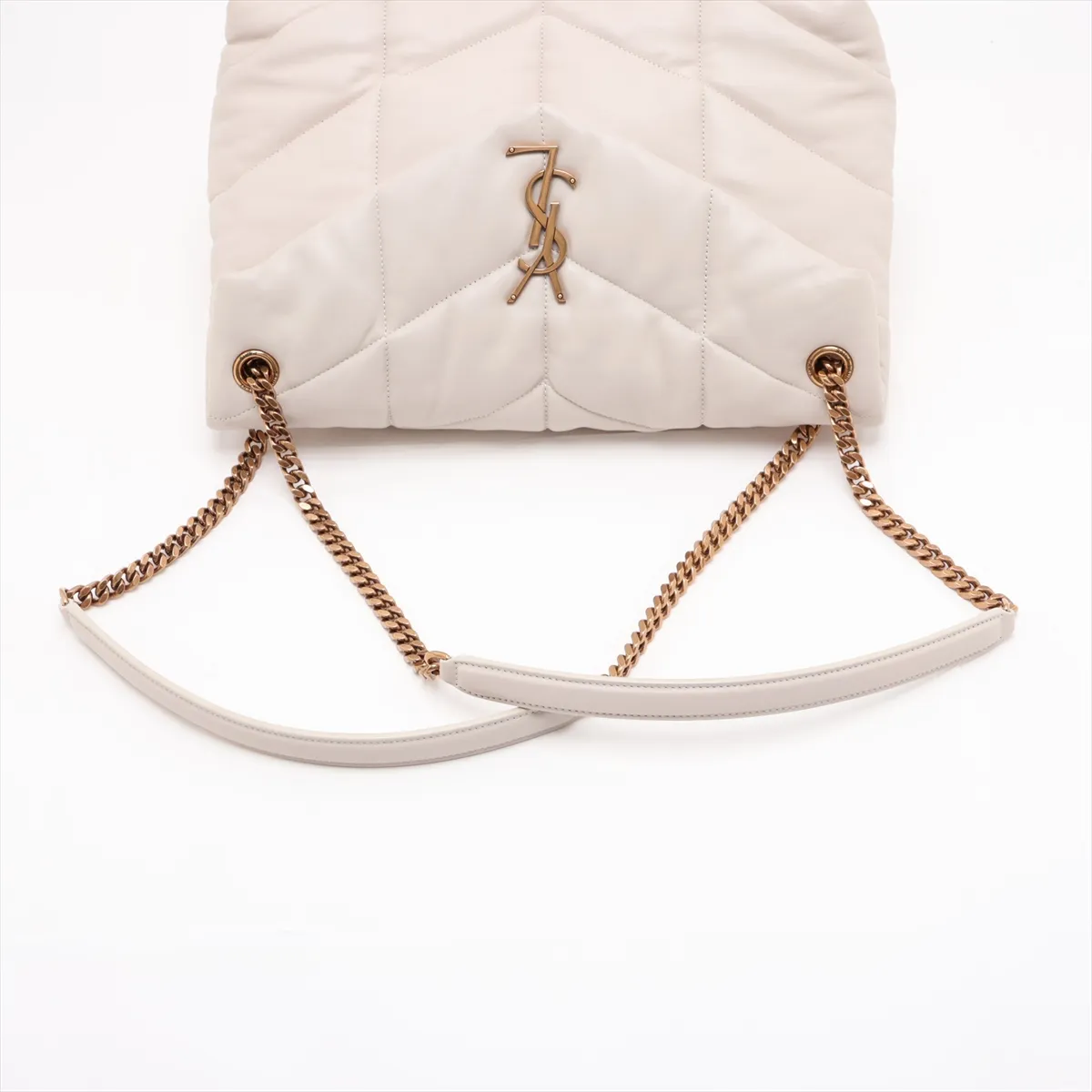Lulu Puffer Leather Chain Shoulder Bag, Ivory, 577475 — view 5