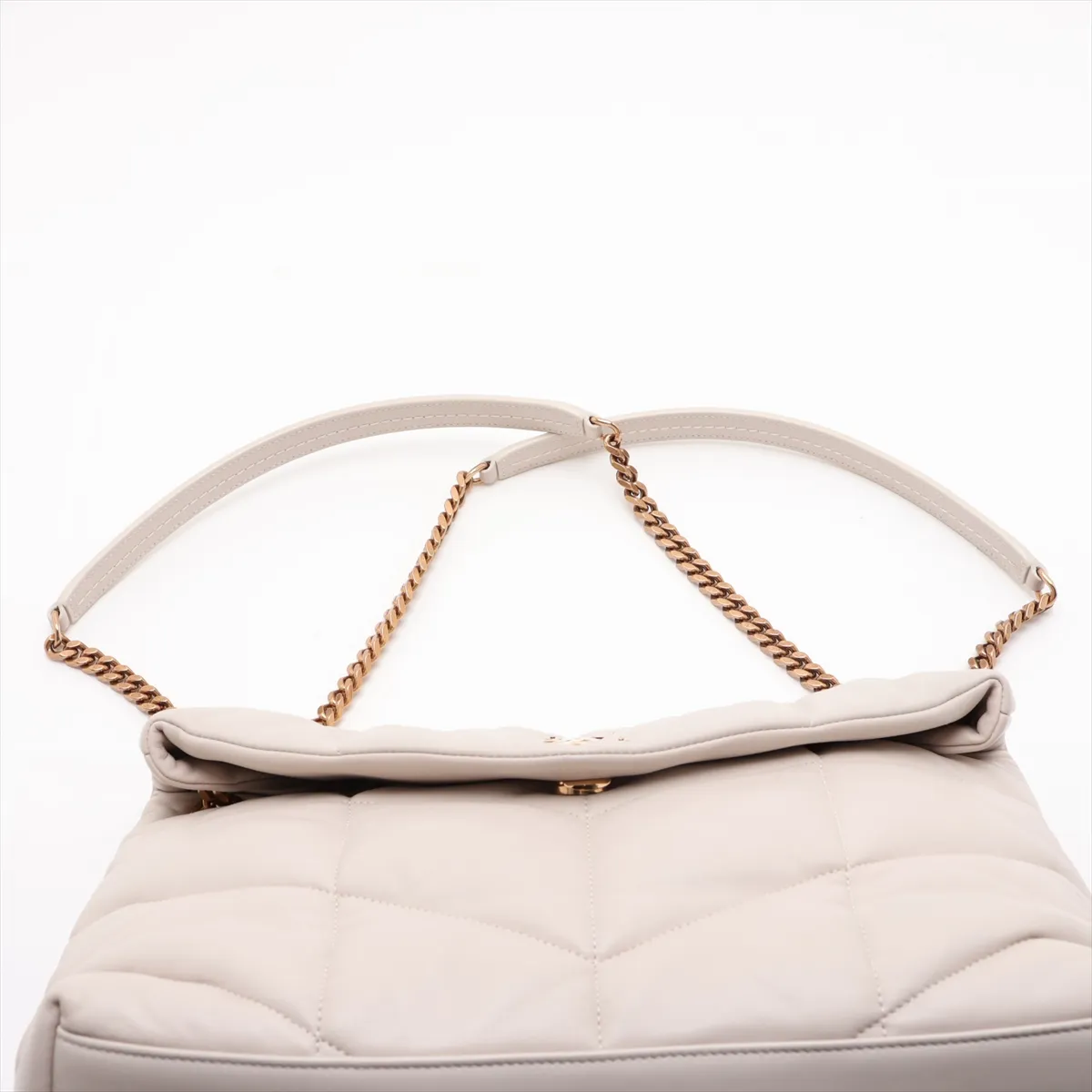 Lulu Puffer Leather Chain Shoulder Bag, Ivory, 577475 — view 6
