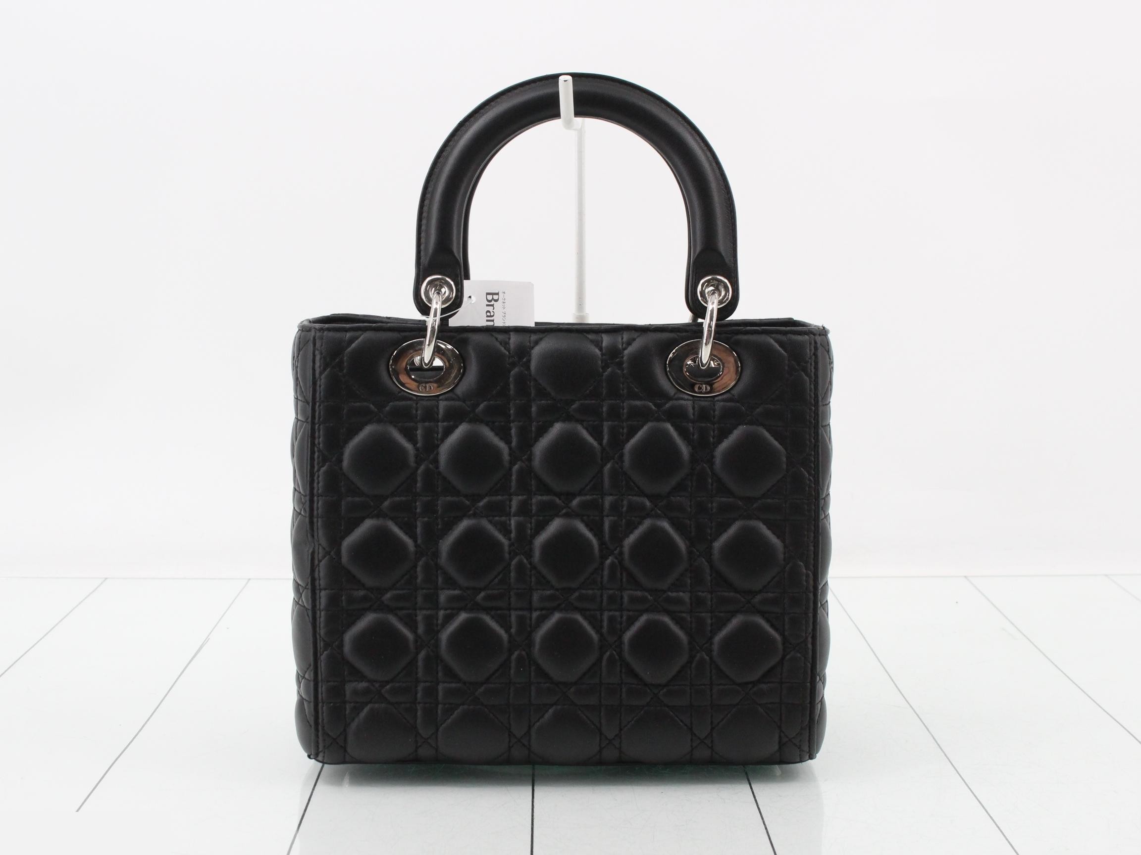 Lady Dior Canage Lamb 2-Way Handbag, Black — view 2