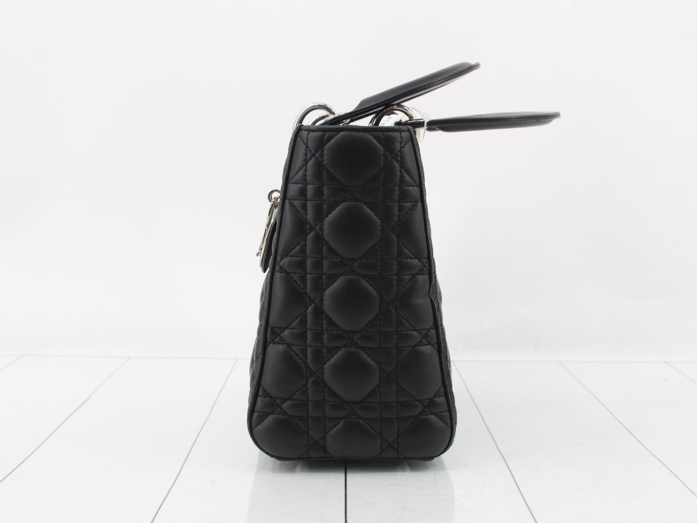 Lady Dior Canage Lamb 2-Way Handbag, Black — view 3