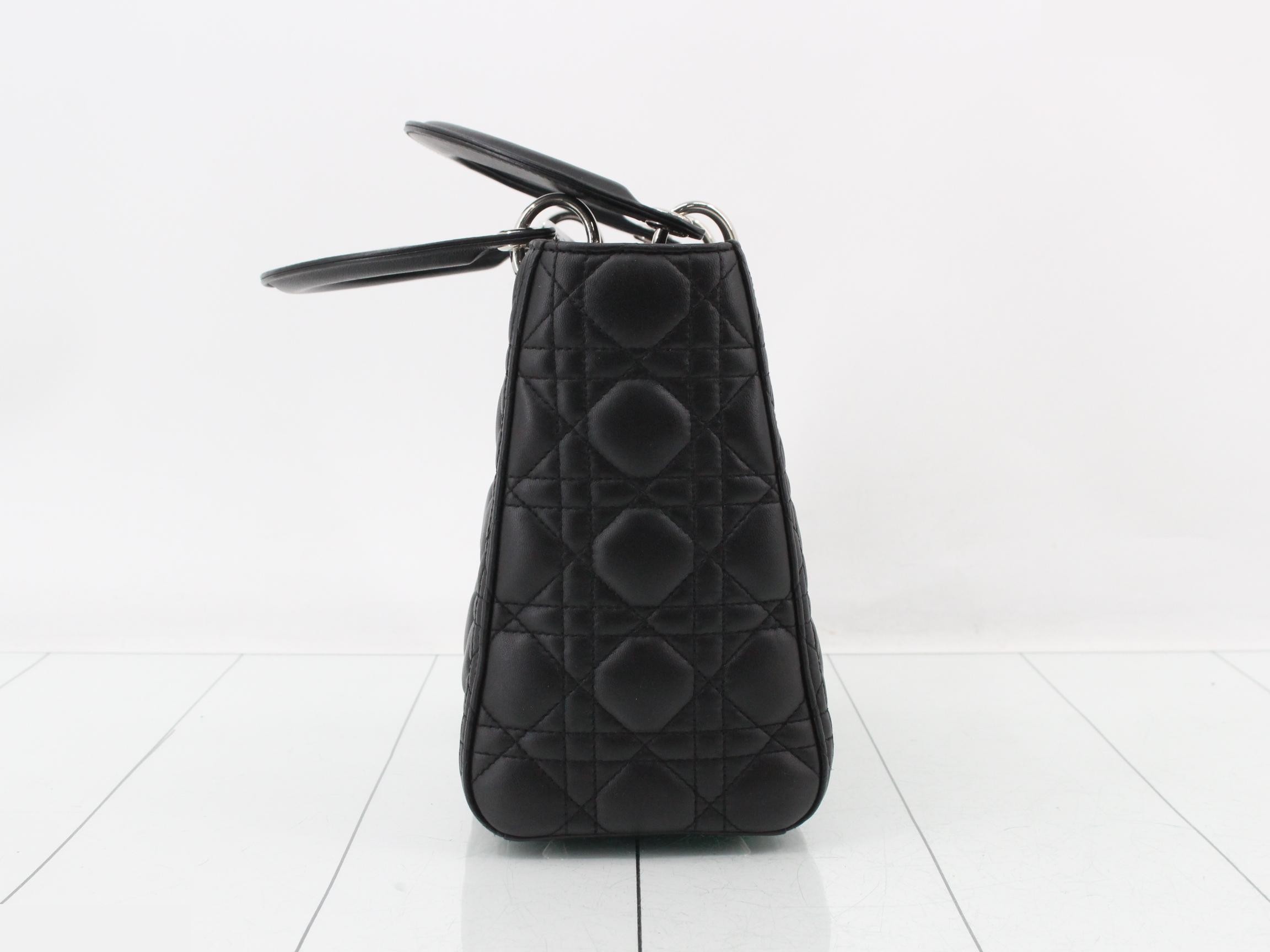 Lady Dior Canage Lamb 2-Way Handbag, Black — view 4