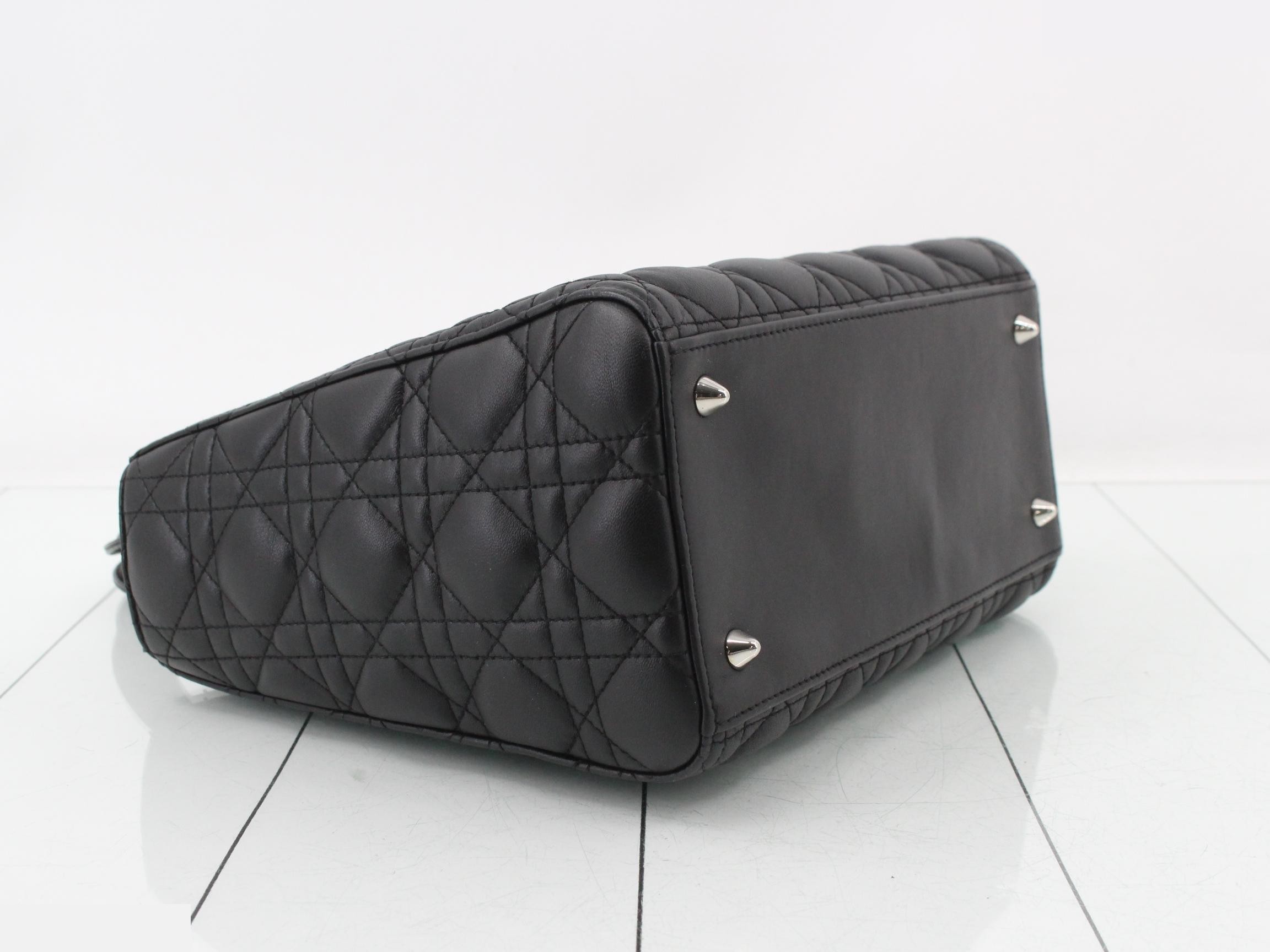 Lady Dior Canage Lamb 2-Way Handbag, Black — view 5