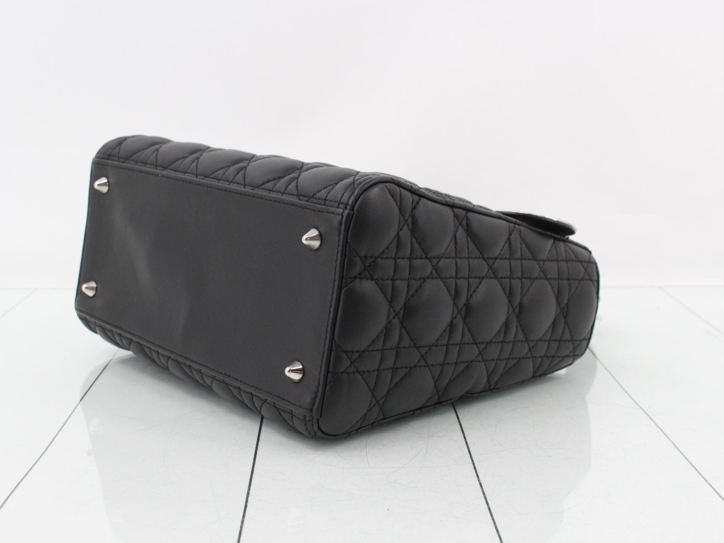 Lady Dior Canage Lamb 2-Way Handbag, Black — view 6