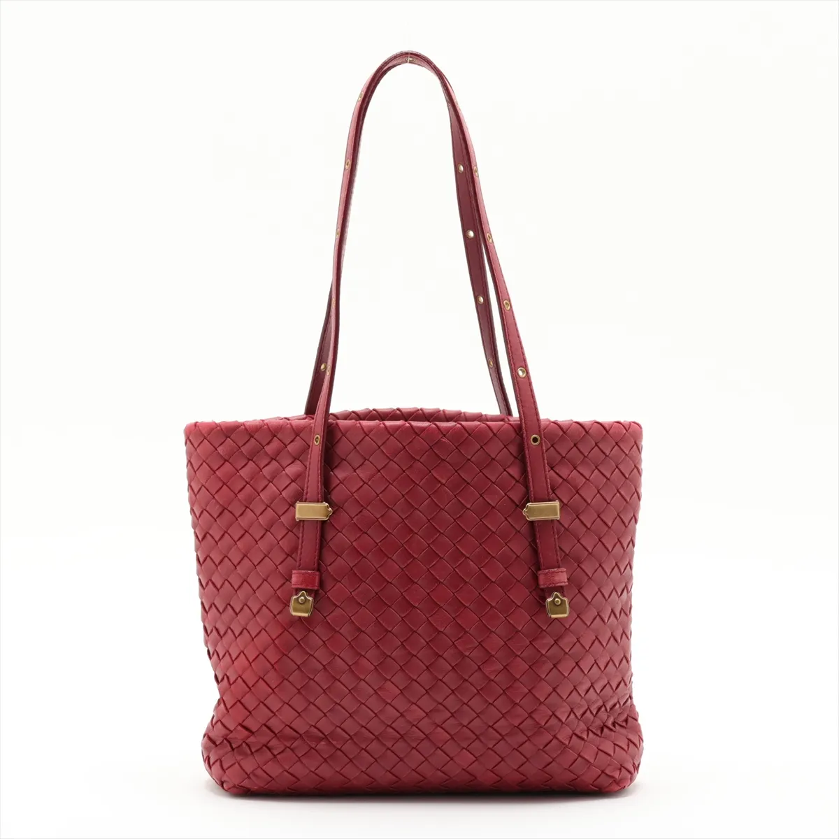 Intrecciato Leather Shoulder Bag, Red, 162937 — view 2