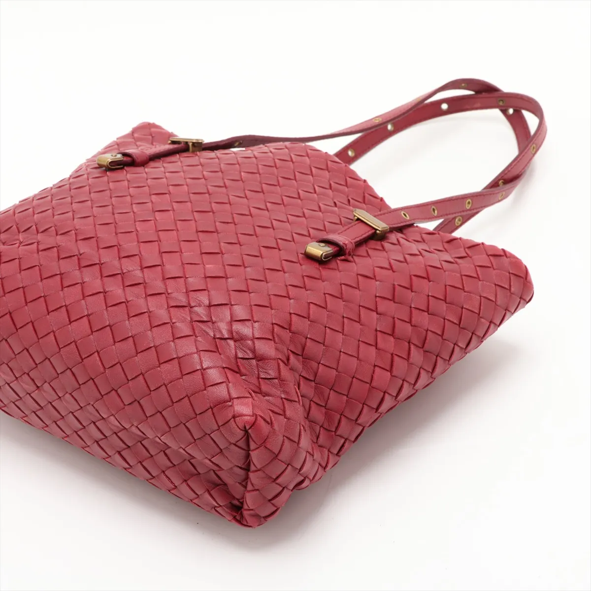 Intrecciato Leather Shoulder Bag, Red, 162937 — view 3