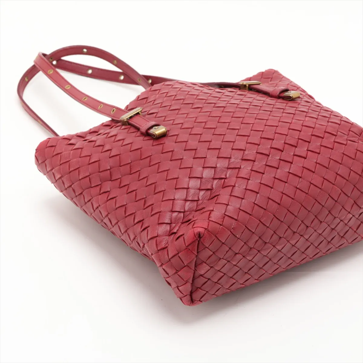 Intrecciato Leather Shoulder Bag, Red, 162937 — view 4