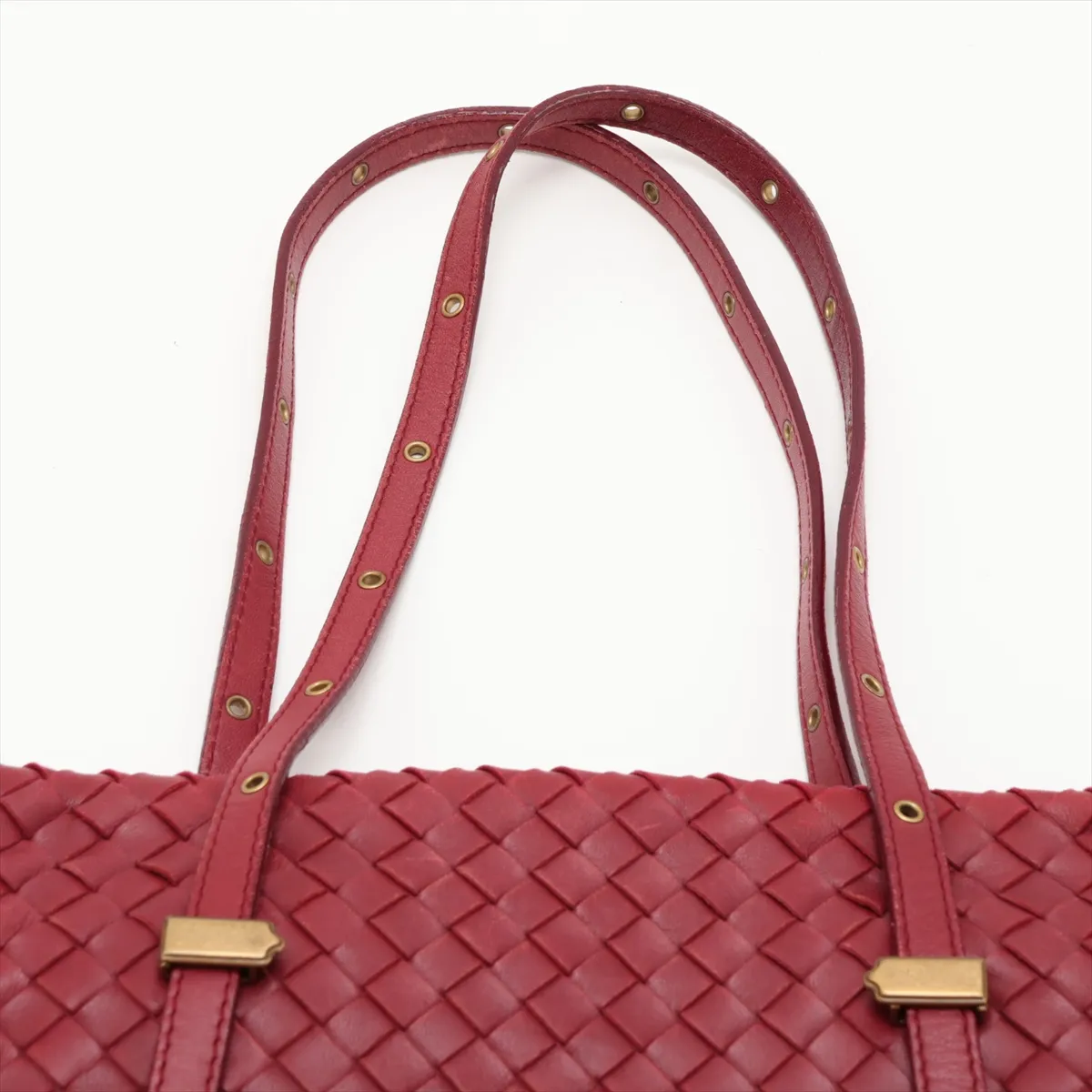 Intrecciato Leather Shoulder Bag, Red, 162937 — view 6