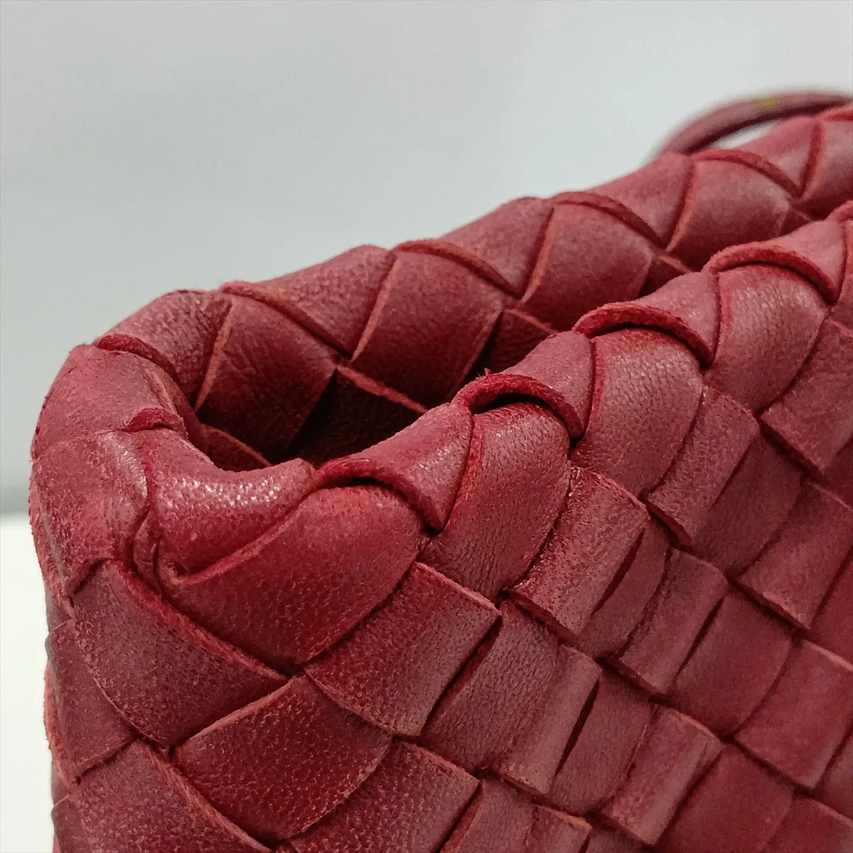 Intrecciato Leather Shoulder Bag, Red, 162937 — view 10