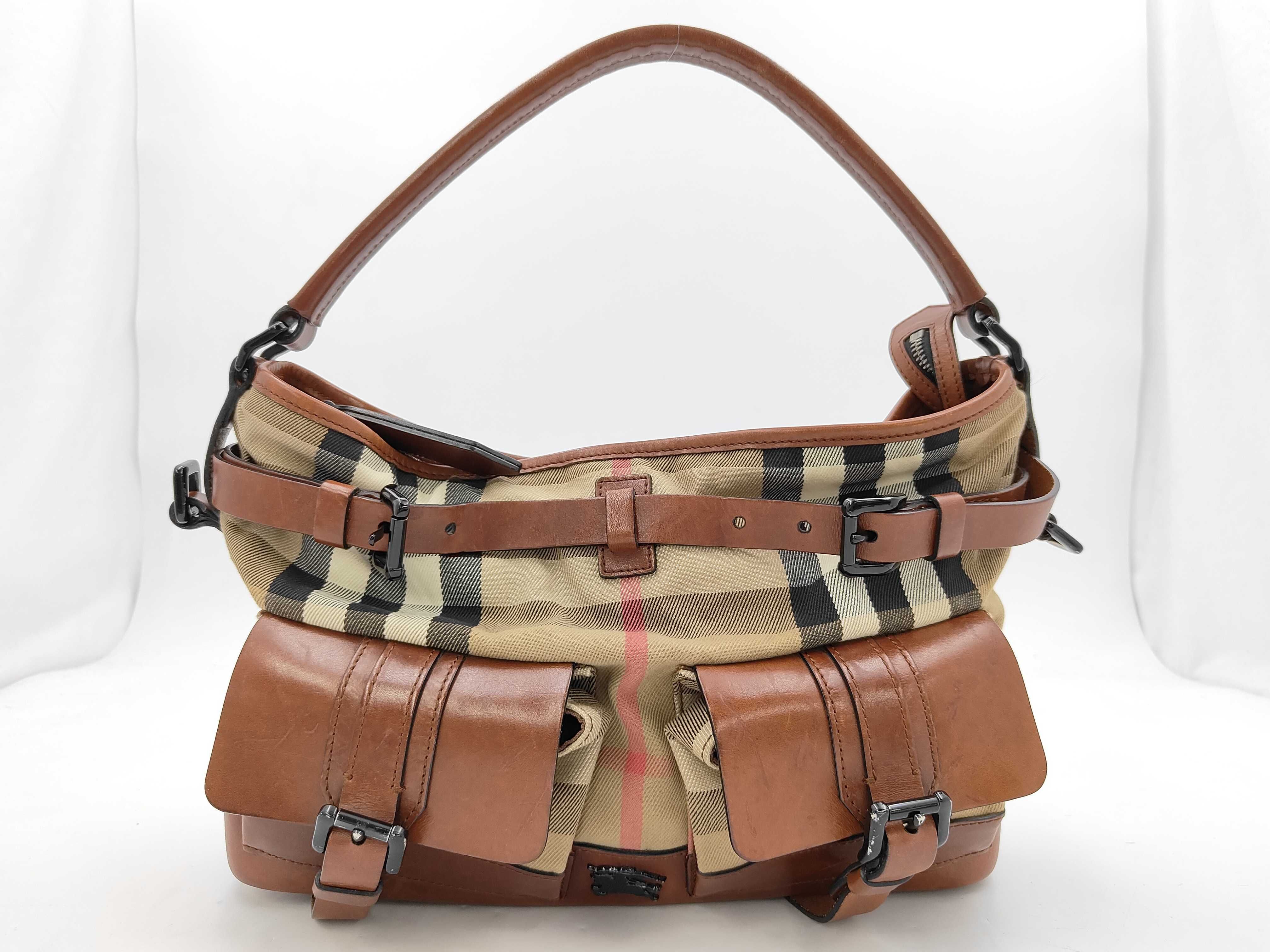 Check Pattern One-Shoulder Bag Brown Canvas Shoulder Bag