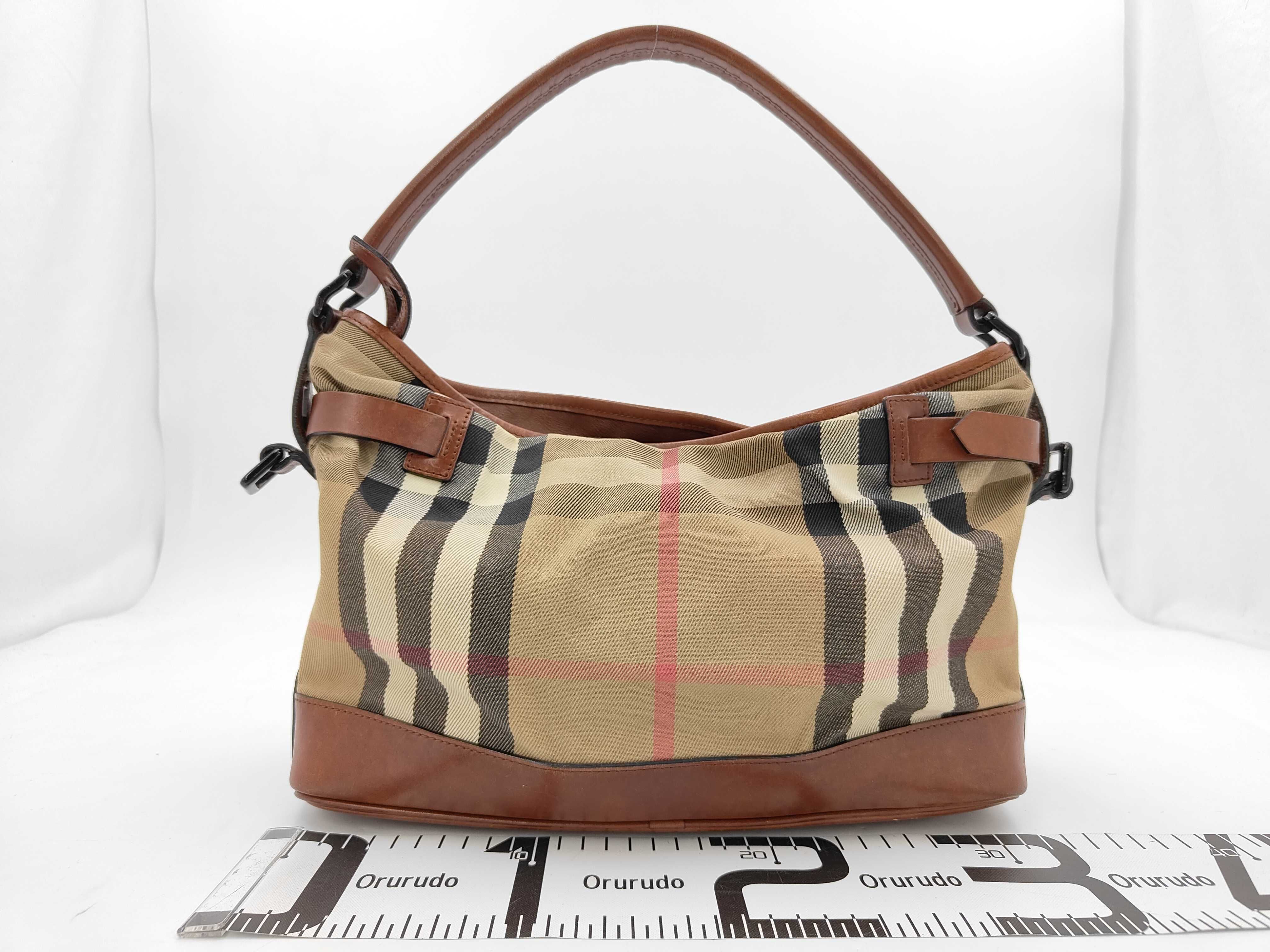Check Pattern One-Shoulder Bag Brown Canvas Shoulder Bag — view 2