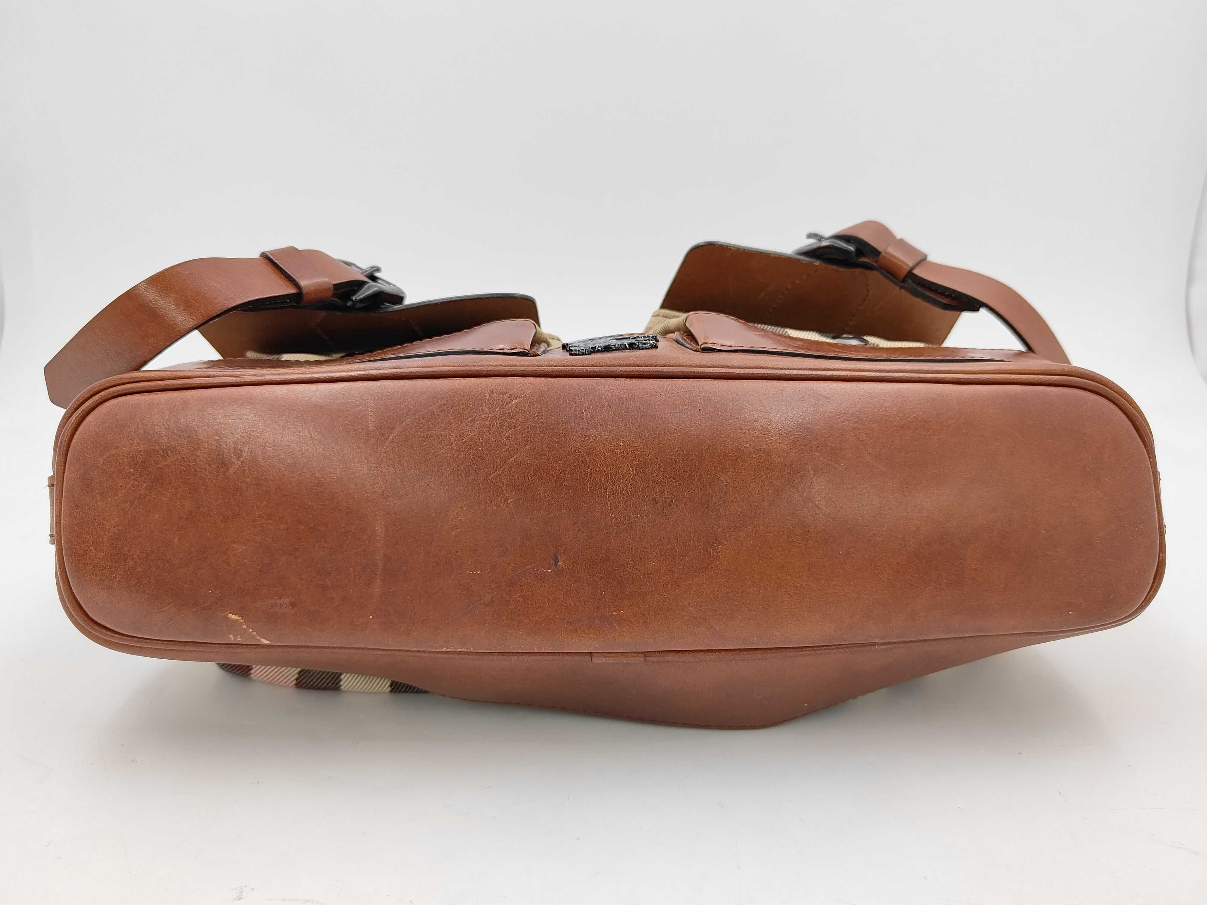 Check Pattern One-Shoulder Bag Brown Canvas Shoulder Bag — view 3