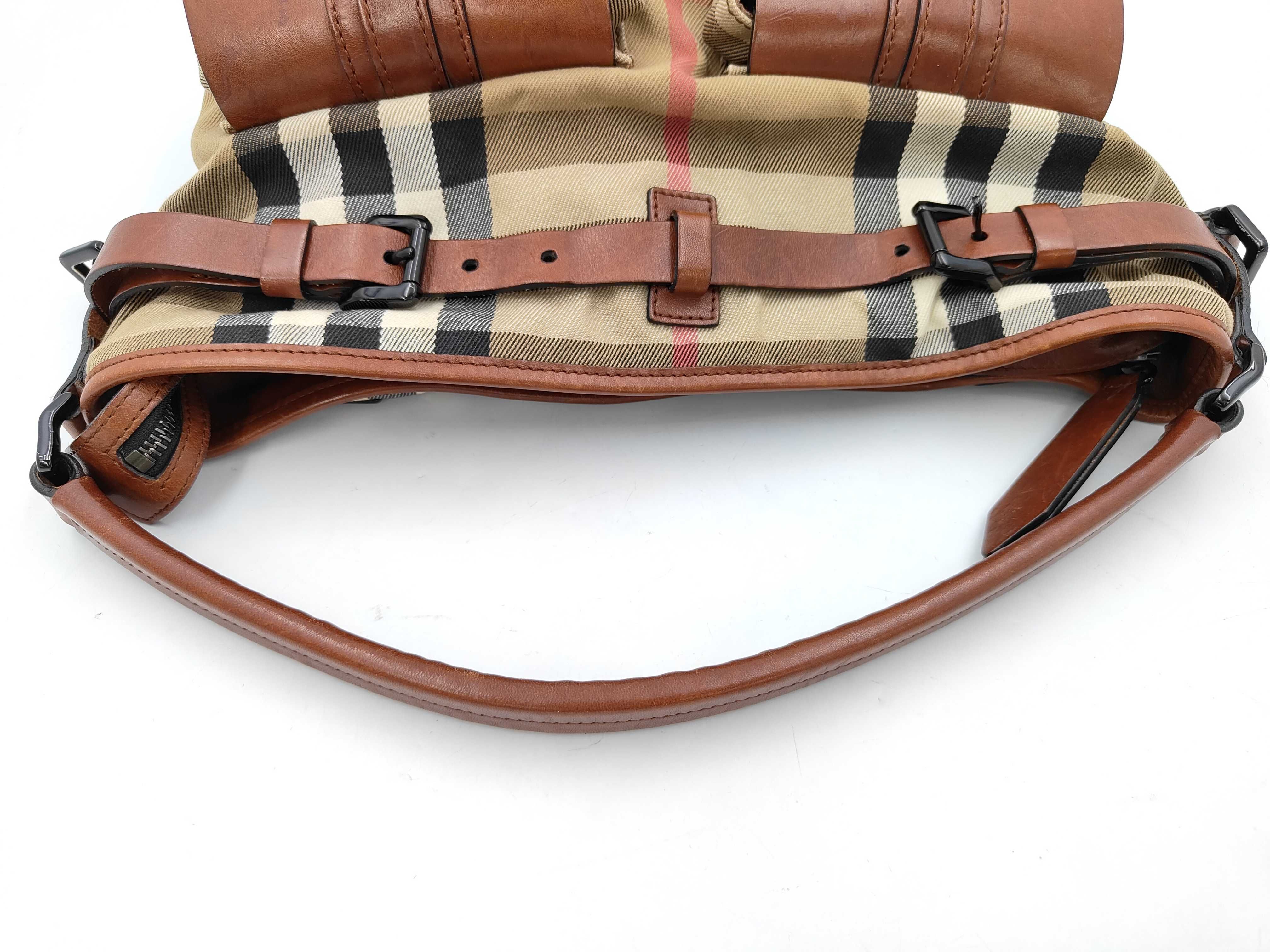 Check Pattern One-Shoulder Bag Brown Canvas Shoulder Bag — view 6