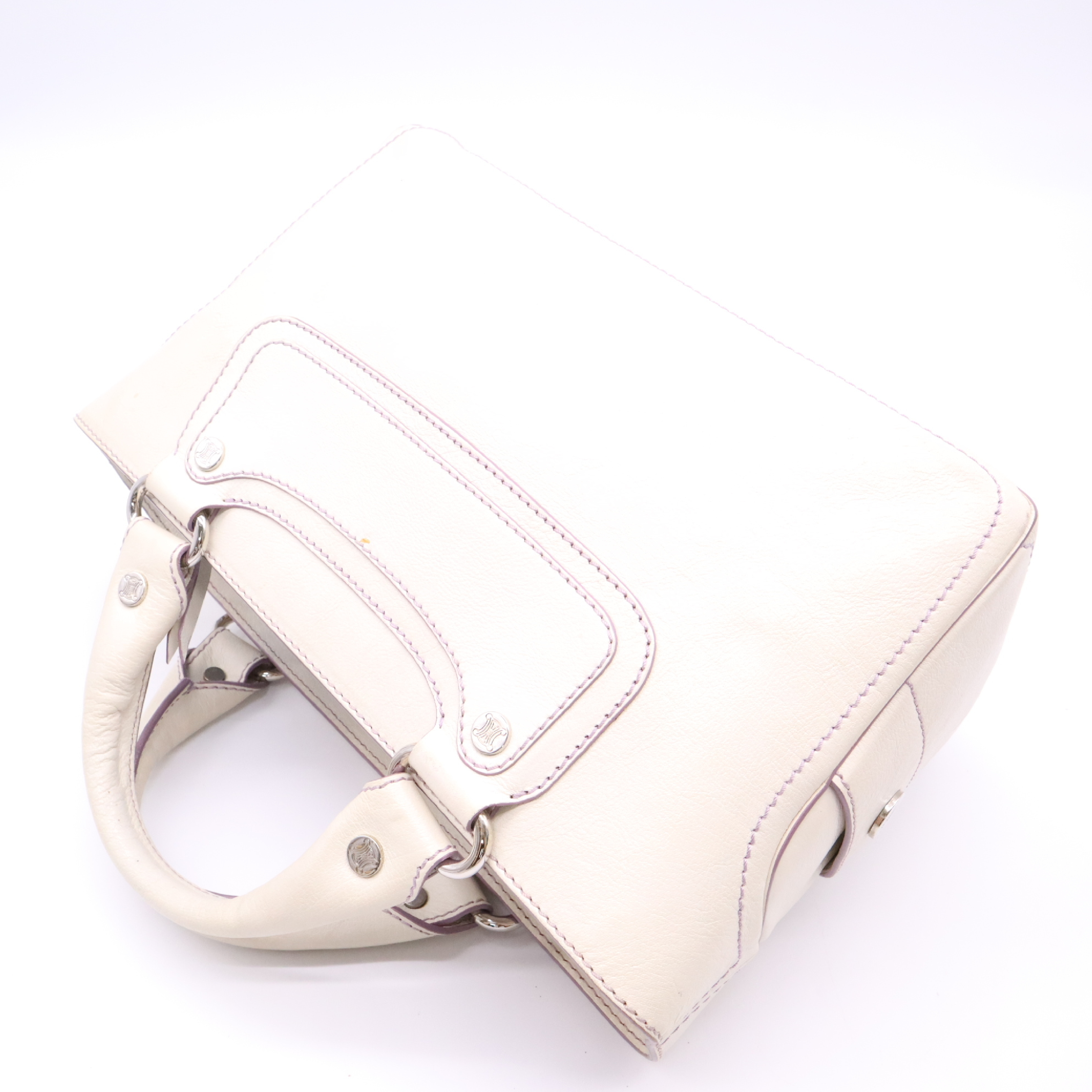 Leather Boogie Bag Handbag, Purple Stitching, Ivory, with Box. — view 4