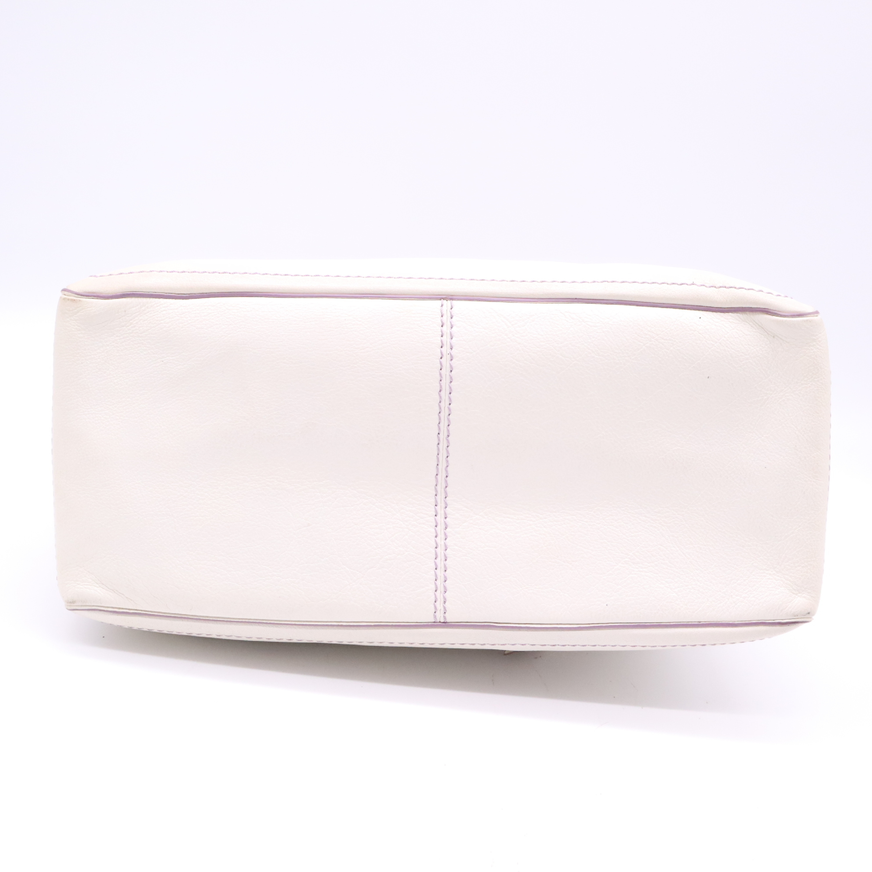 Leather Boogie Bag Handbag, Purple Stitching, Ivory, with Box. — view 5