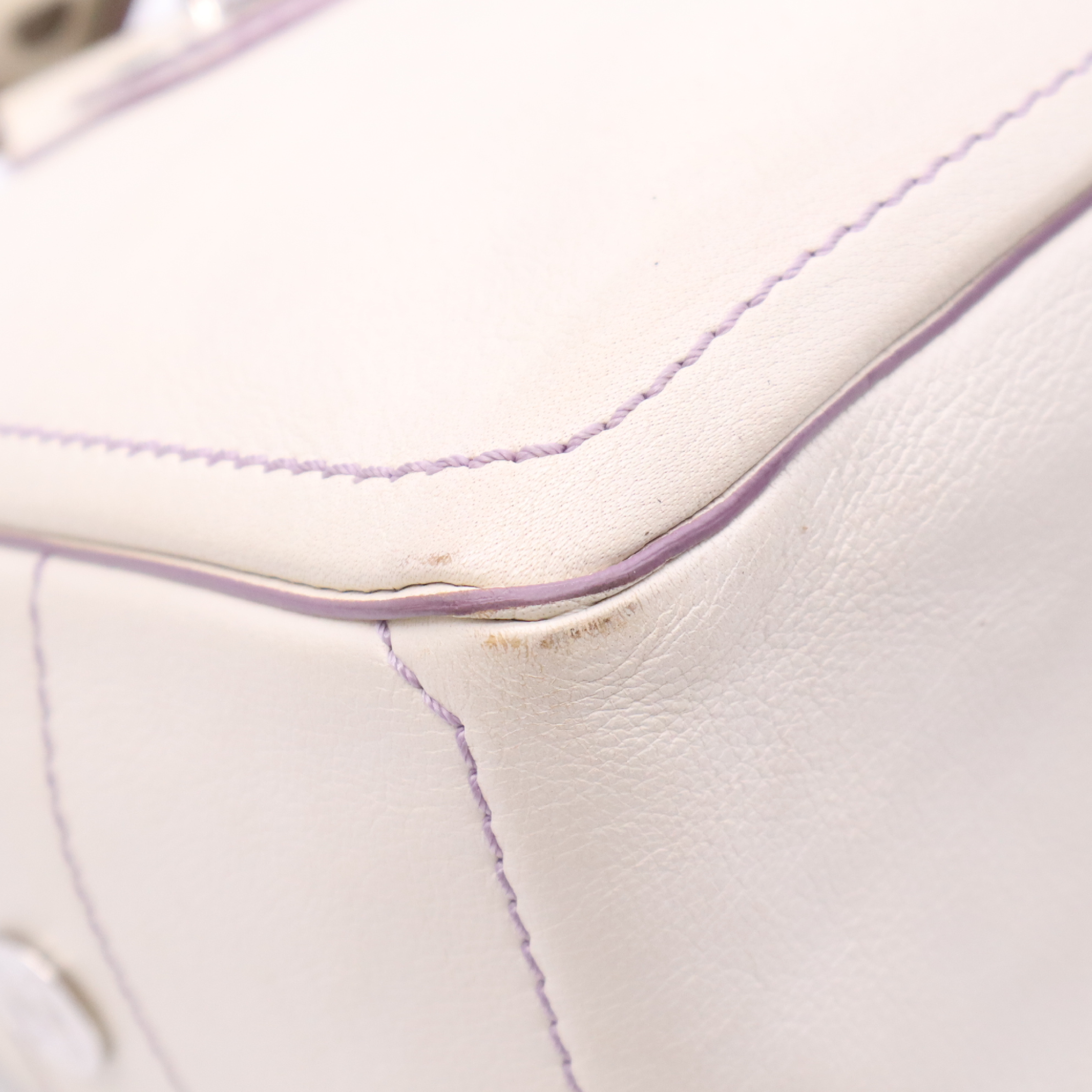 Leather Boogie Bag Handbag, Purple Stitching, Ivory, with Box. — view 8