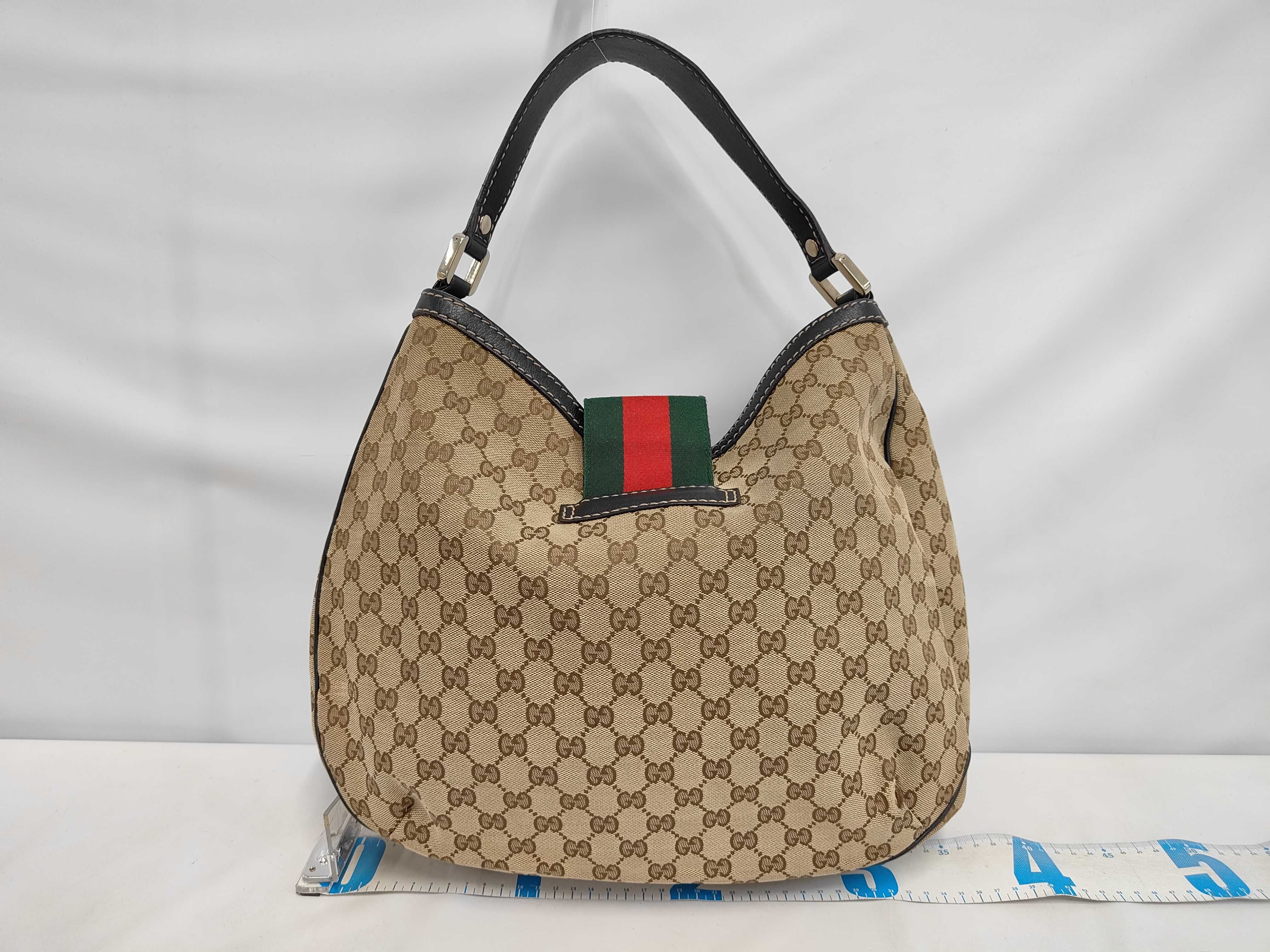 Brown Canvas GG Monogram Red & Green Buckle Shoulder Bag — view 2