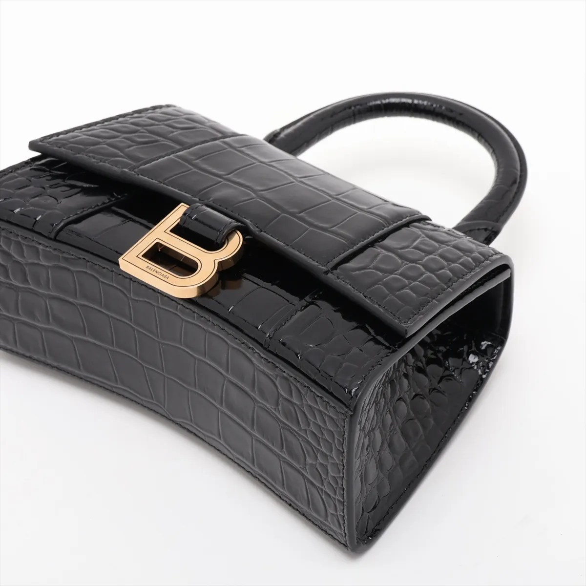Hourglass XS 592833 Crocodile Embossed 2-Way Handbag Black — view 3