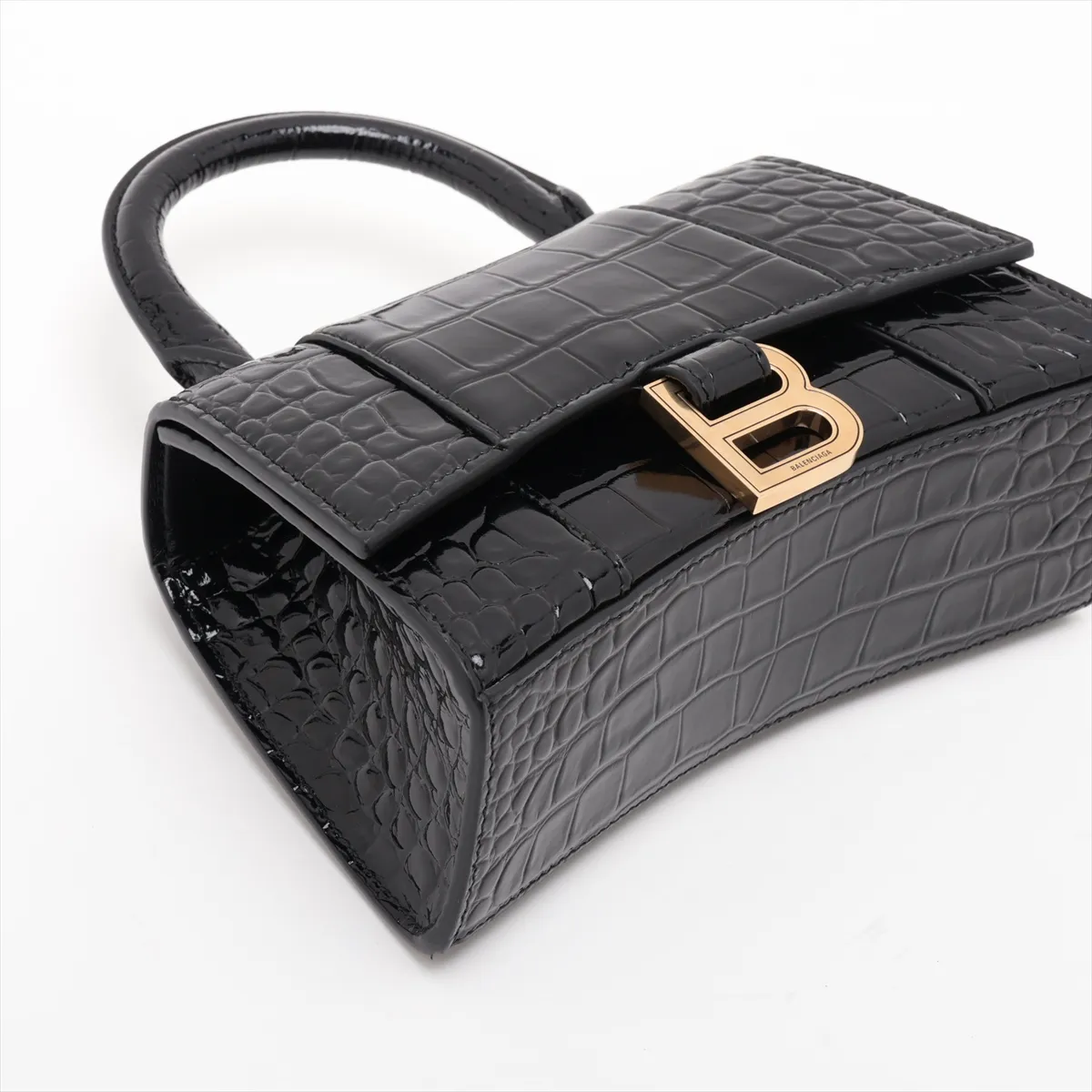 Hourglass XS 592833 Crocodile Embossed 2-Way Handbag Black — view 4
