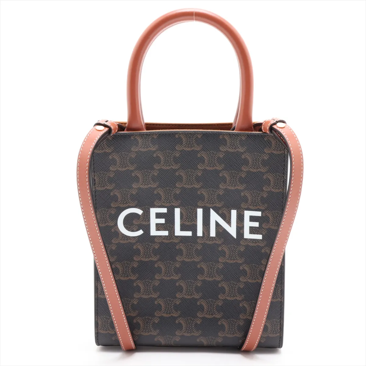 Triomphe Mini Vertical Cabas PVC x Leather 2-Way Handbag Brown