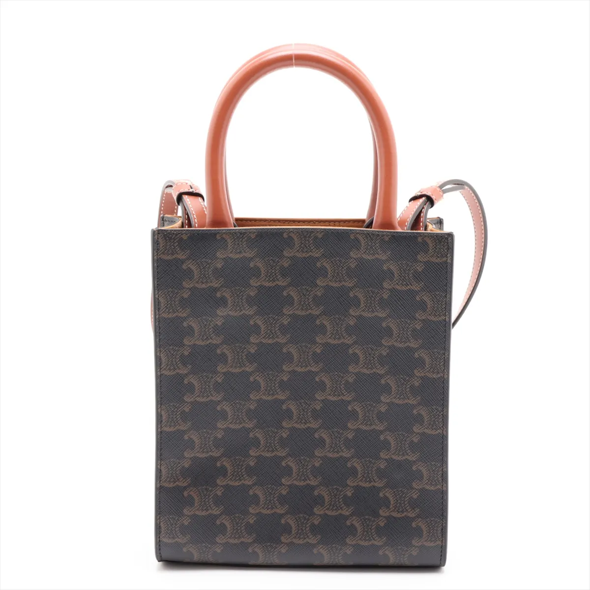 Triomphe Mini Vertical Cabas PVC x Leather 2-Way Handbag Brown — view 2