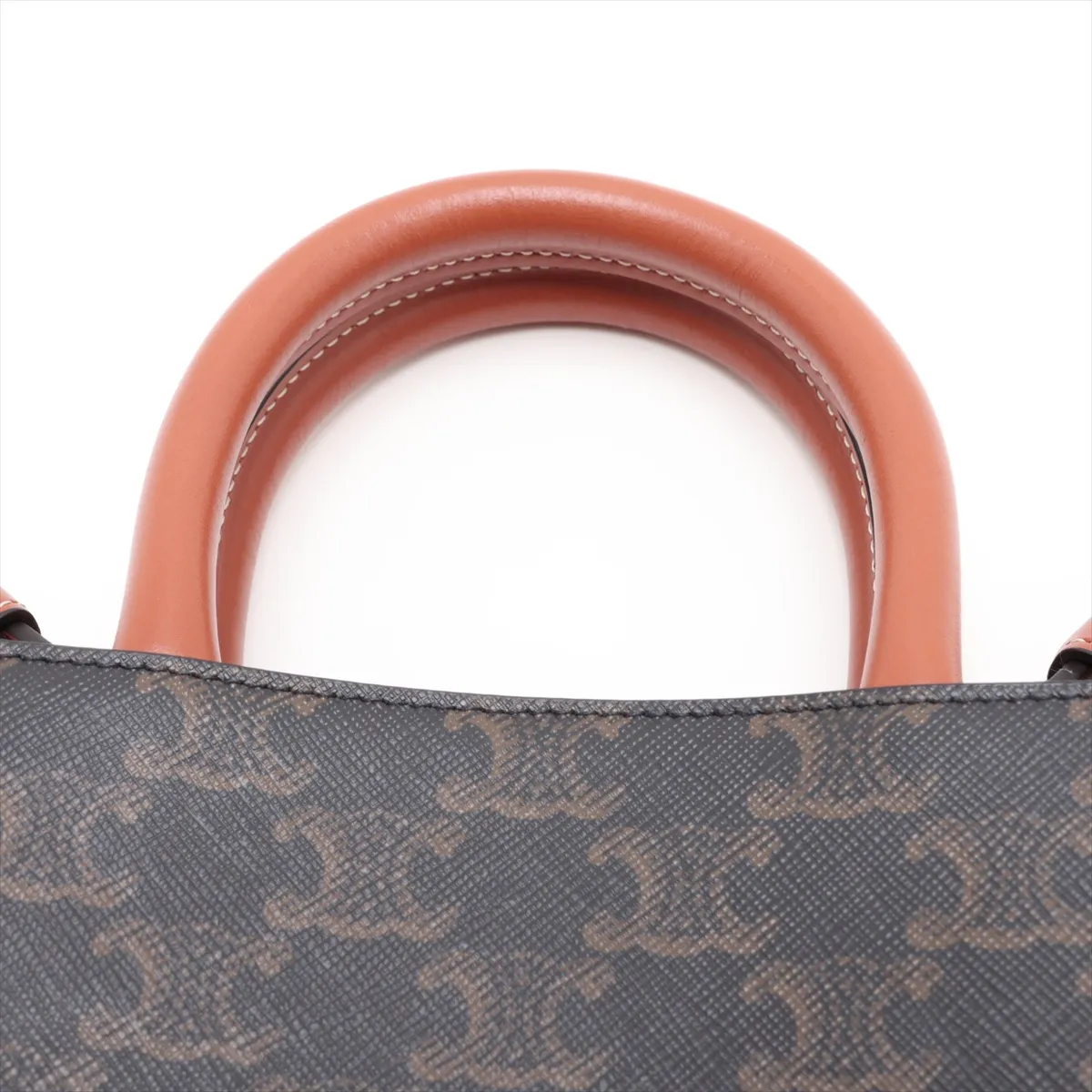 Triomphe Mini Vertical Cabas PVC x Leather 2-Way Handbag Brown — view 6