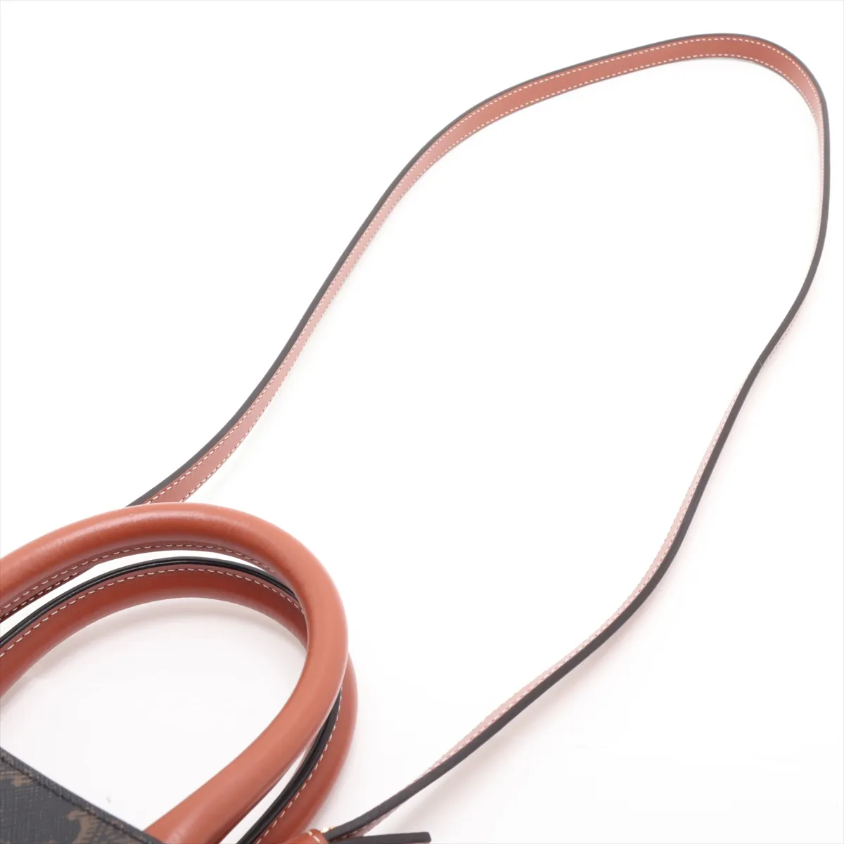 Triomphe Mini Vertical Cabas PVC x Leather 2-Way Handbag Brown — view 7